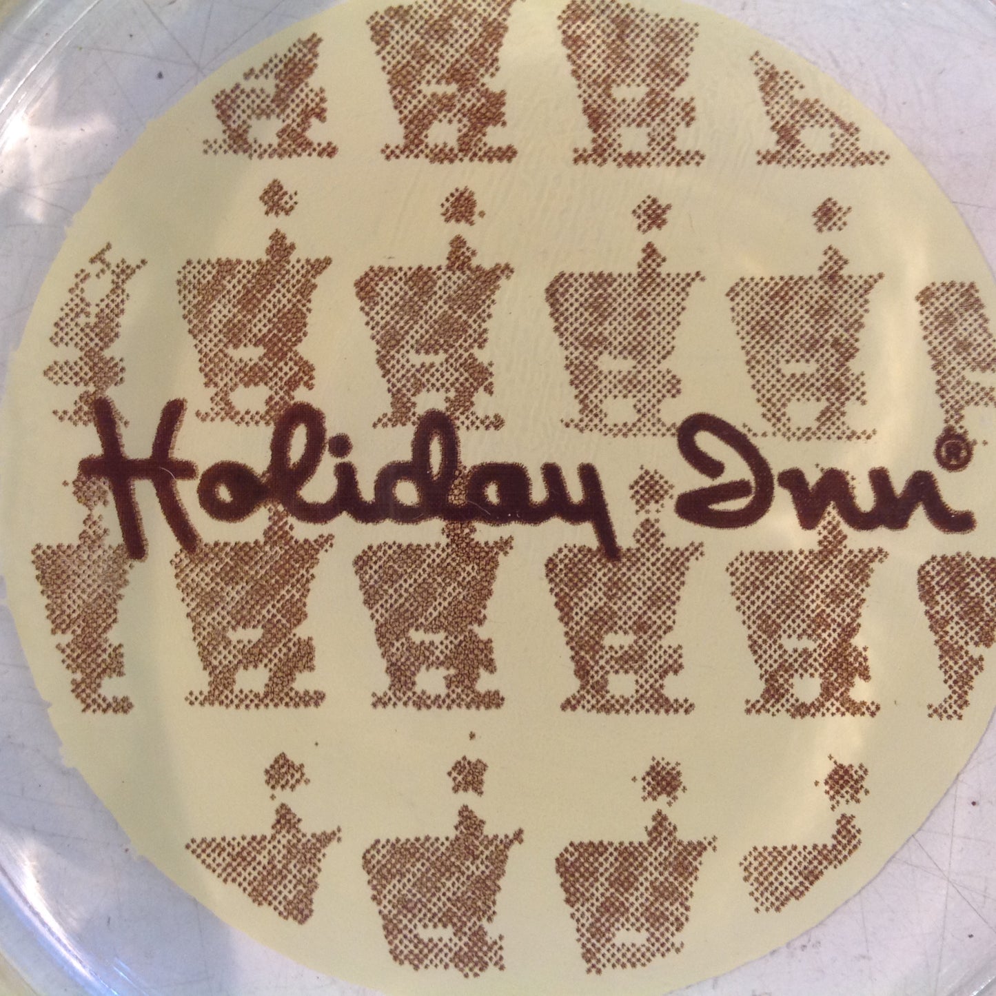 Vintage 1970's Holiday Inn Hotel Motel Clear Glass Ash Tray Beige Silhouette Logo