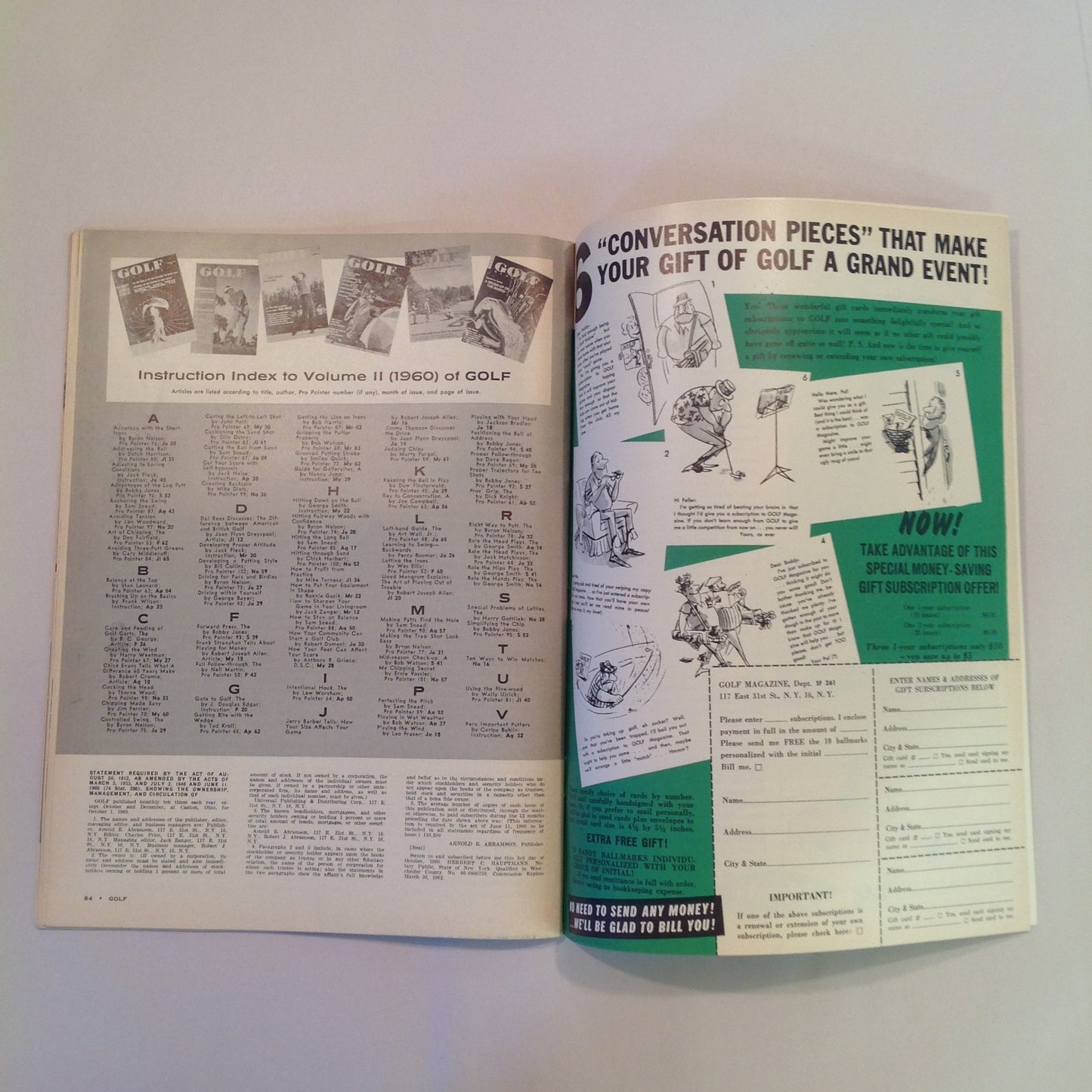 Vintage February 1961 GOLF Magazine Winter Practice Most From Lessons Pro Pointers