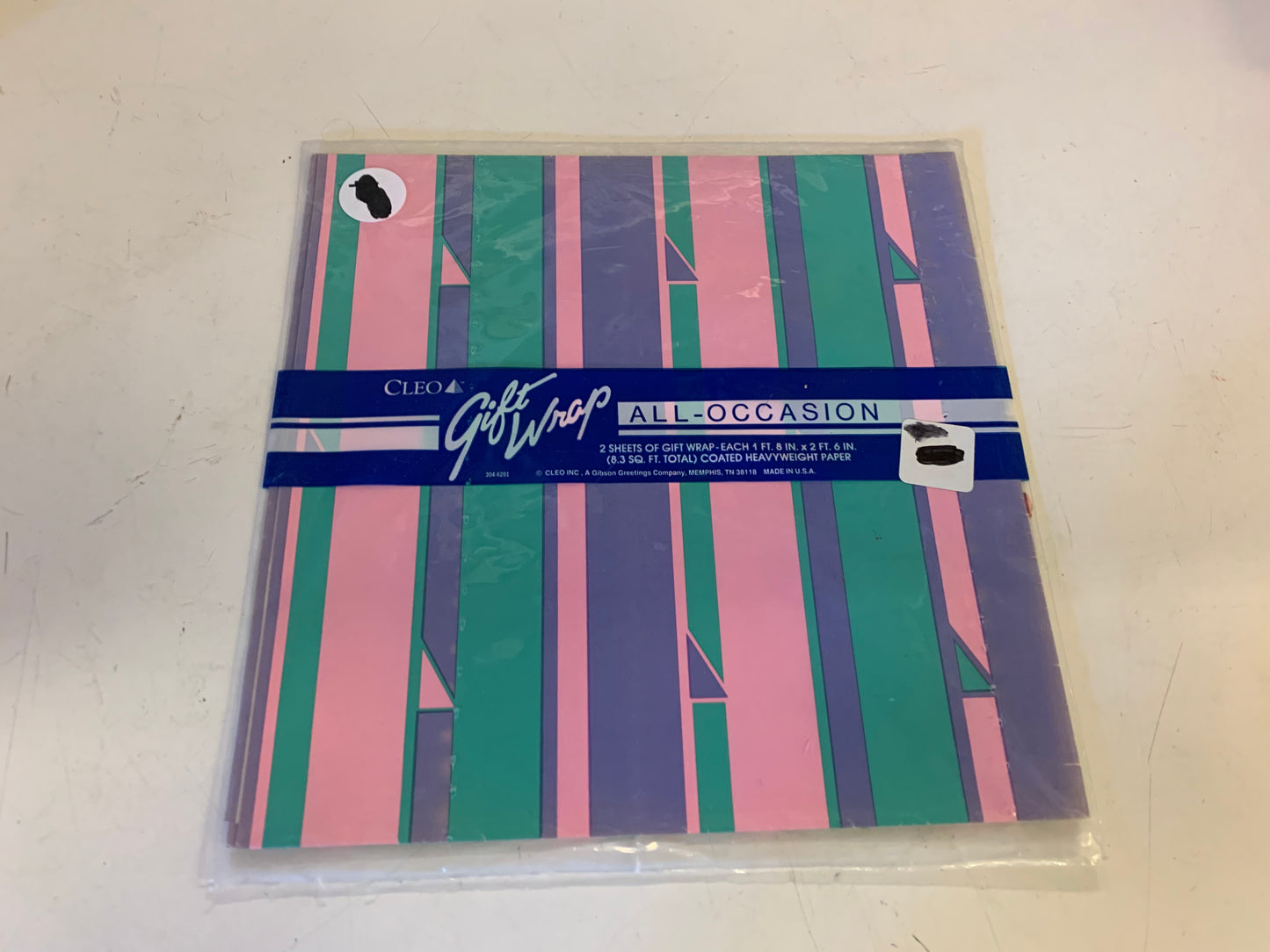 Vintage All Occasion Cleo Gift Wrap Abstract Pastel Strips Pink Green Purple