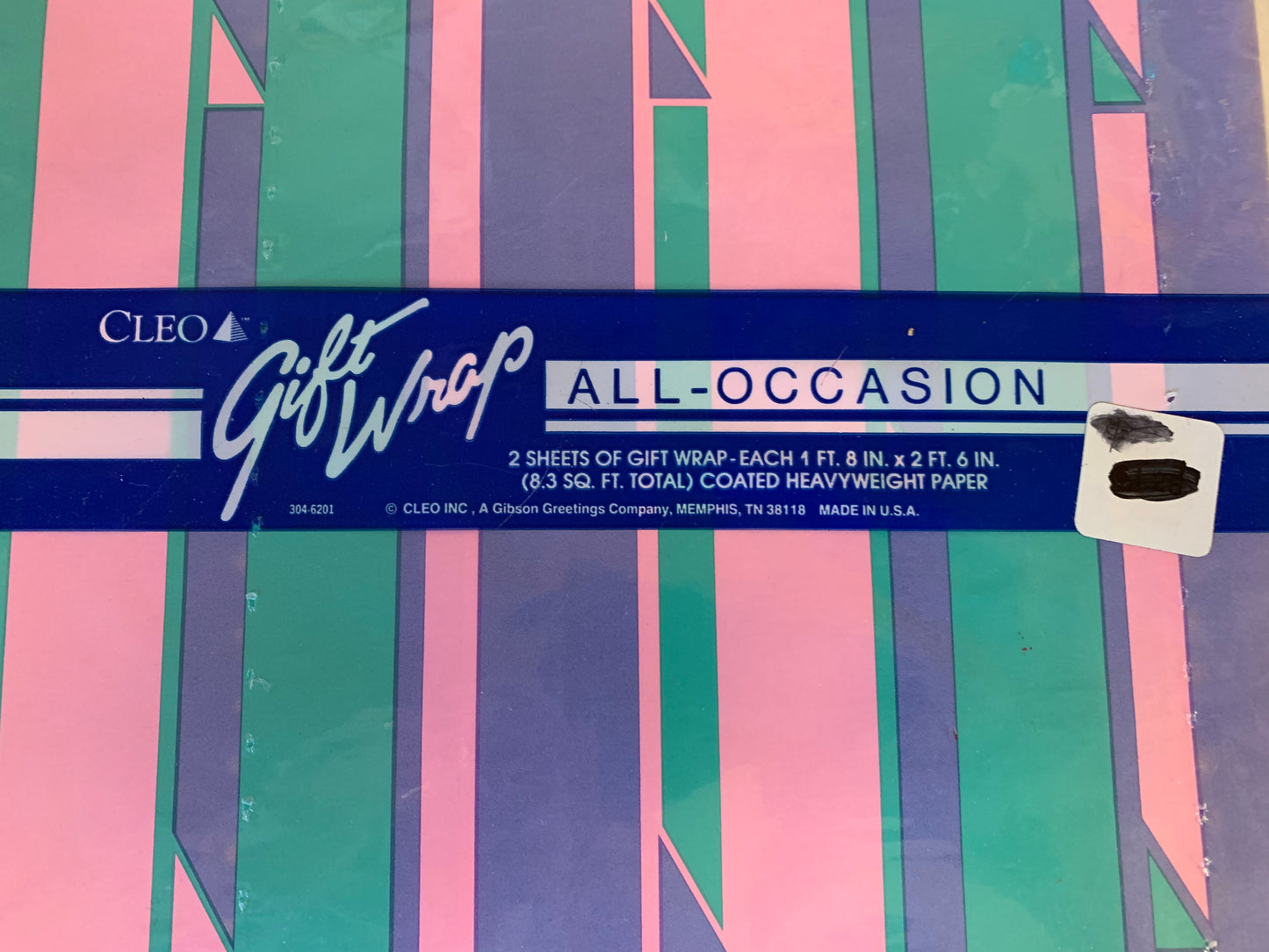 Vintage All Occasion Cleo Gift Wrap Abstract Pastel Strips Pink Green Purple