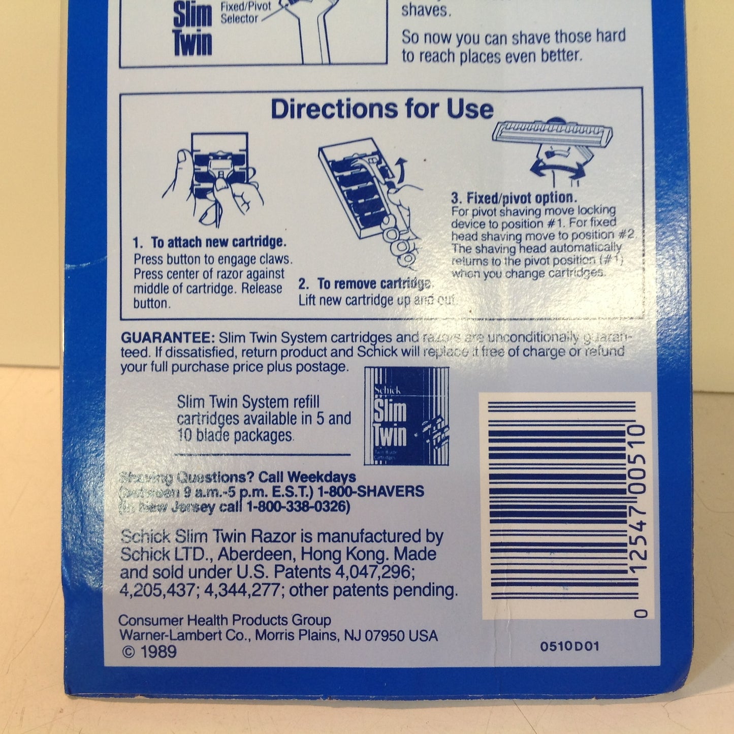 Vintage 1989 NOS Shick Slim Twin Razor System Razor and Two Twin-Blade Cartridges Unopened