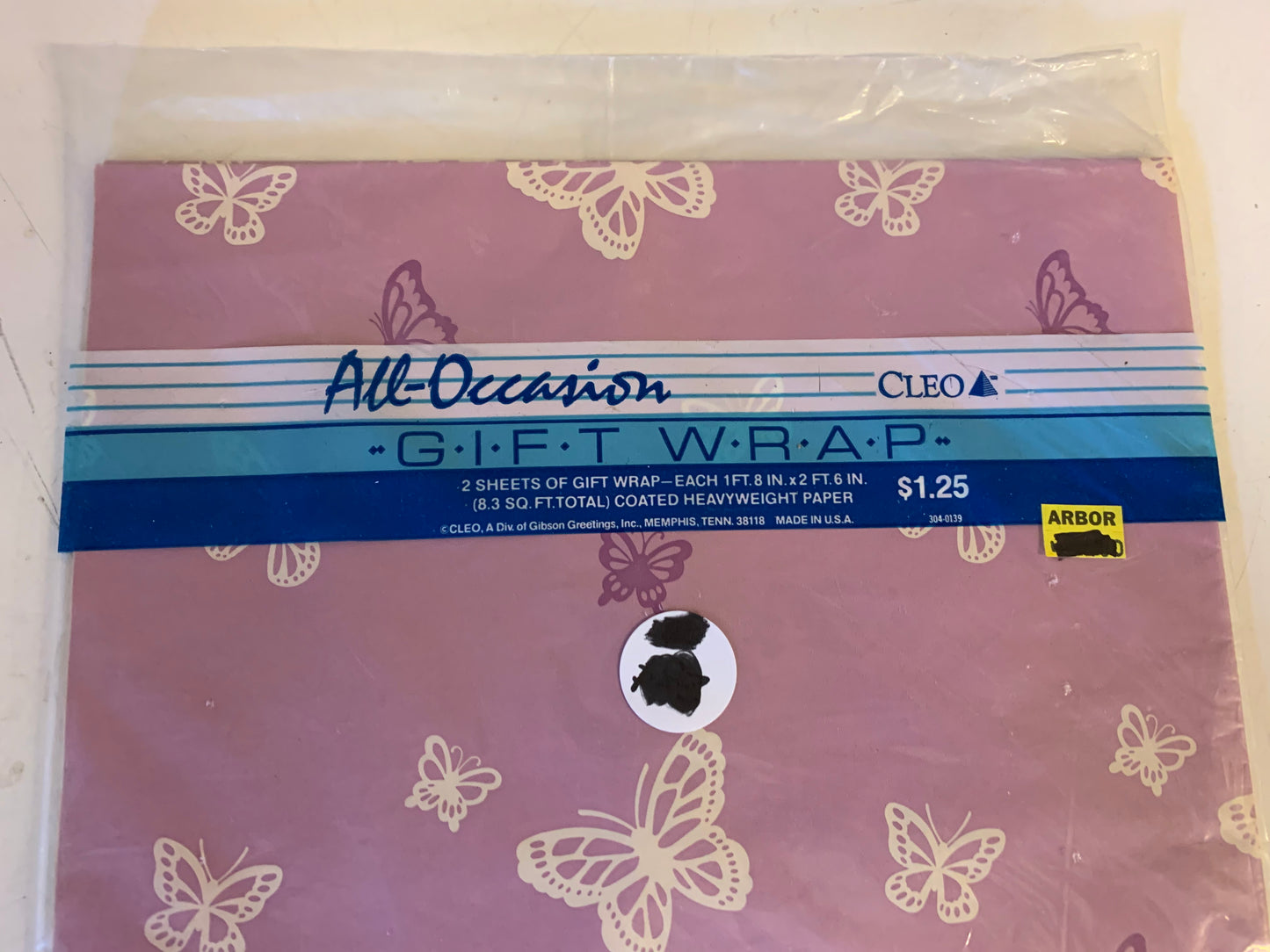 Vintage All Occasion Cleo Gift Wrap Pink, Purple & White Butterflies