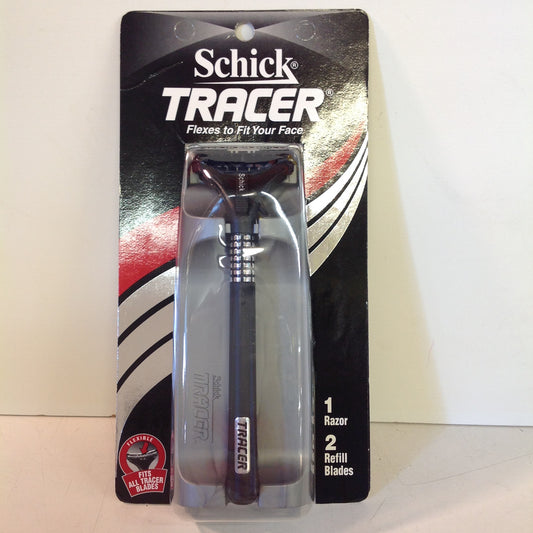 Vintage 1995 NOS Schick Tracer Razor System Black Men's 2 Refill Blades Unused