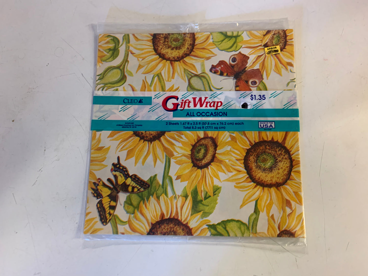 Vintage NOS Cleo All Occasion Gift Wrap Sunflower Theme Pattern