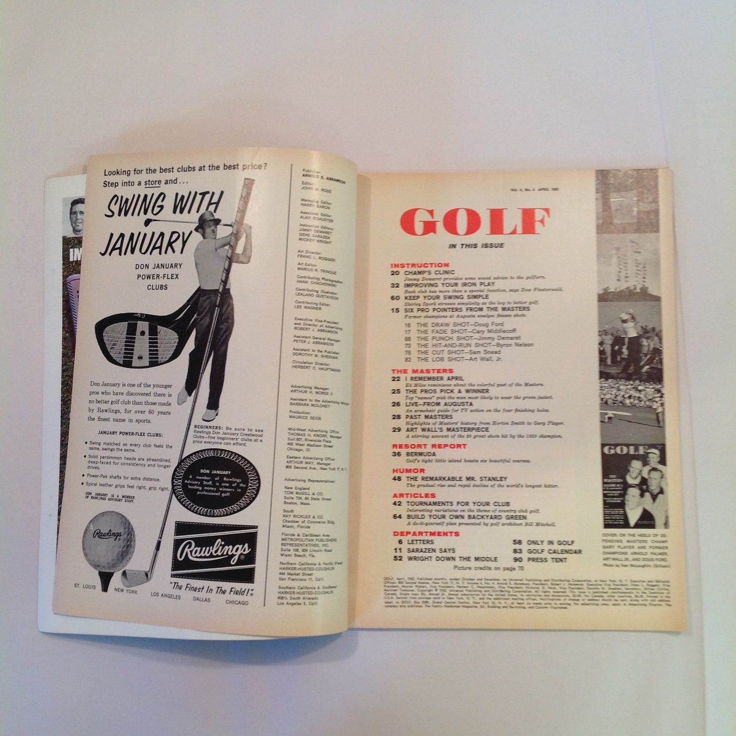 Vintage April 1962 GOLF Magazine The Masters: Anatomy of a Classic TV Following Art Wall