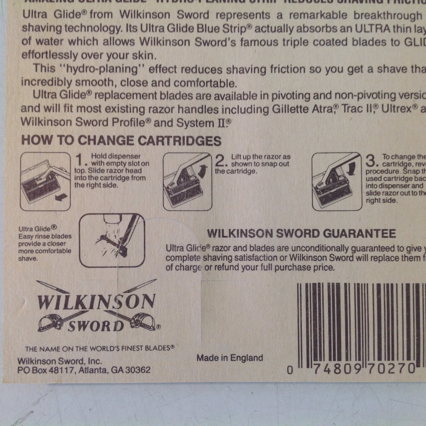 Vintage 1980's NOS Wilkinson Sword ULTRA GLIDE 10 Non-Pivoting Twin Blades Pack