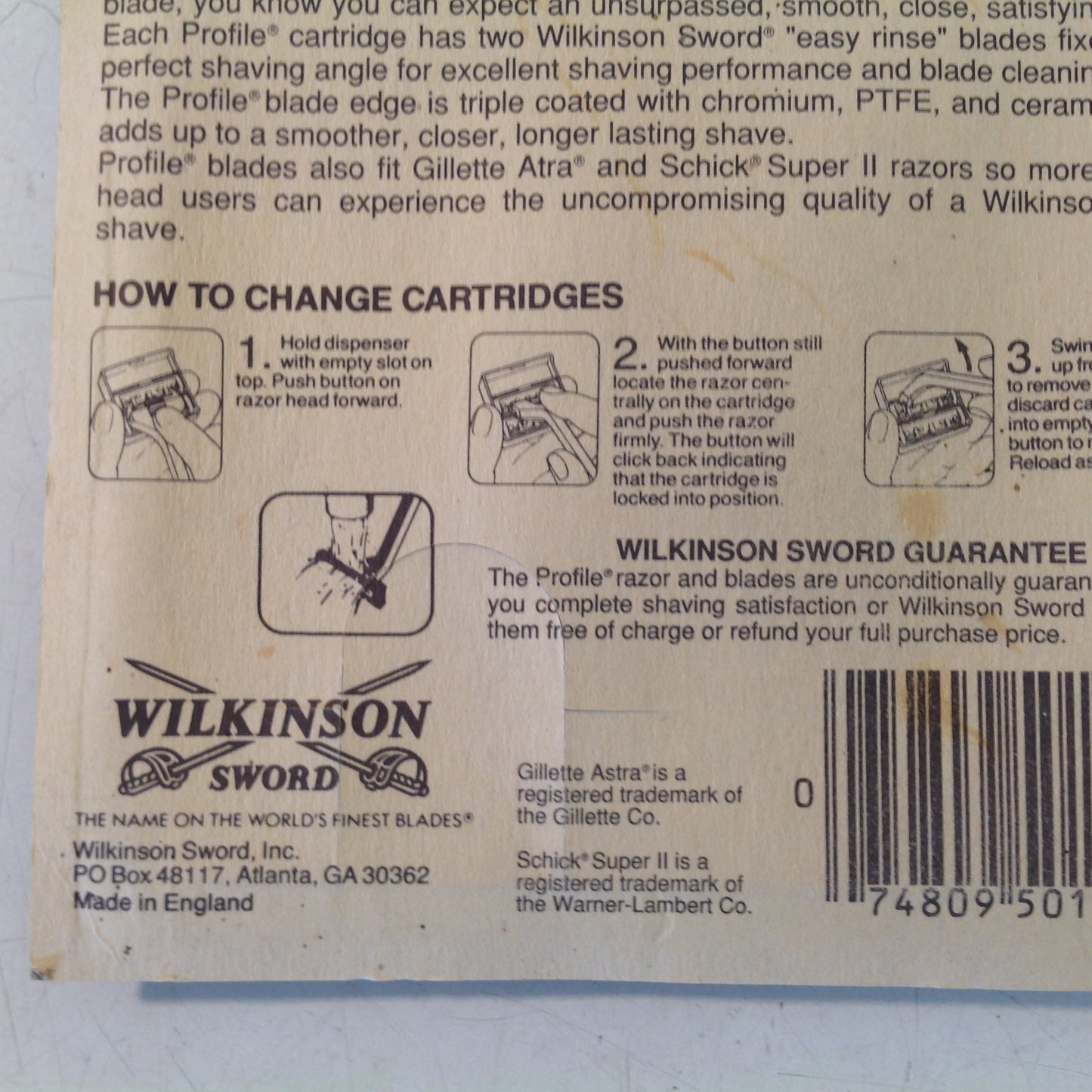 Vintage 1980's NOS Wilkinson Sword PROFILE 10 Pivoting Twin Blades Pack Unopened