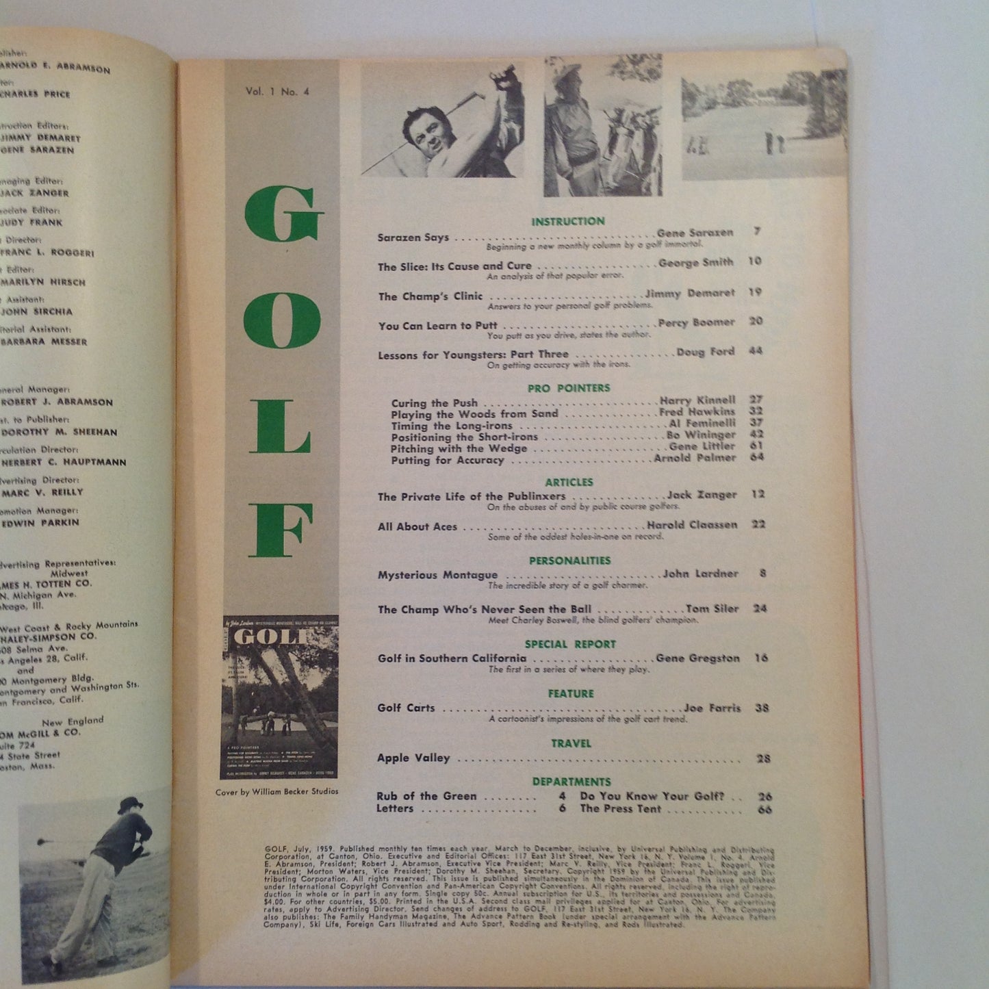 Vintage July 1959 GOLF Magazine Mysterious Montague The Slice: Cause and Cure