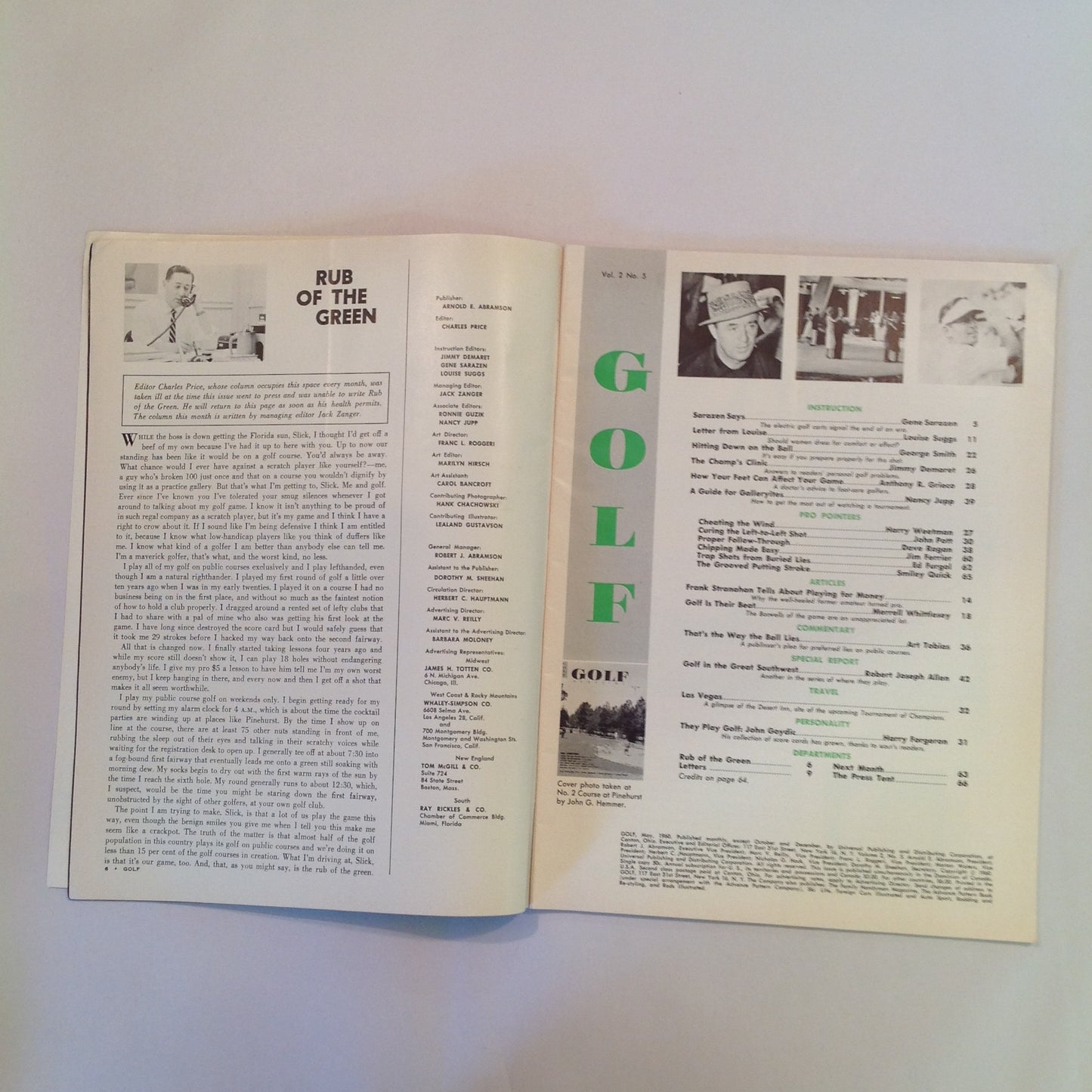 Vintage May 1960 GOLF Magazine Jimmy Demaret Gene Sarazen Louise Suggs