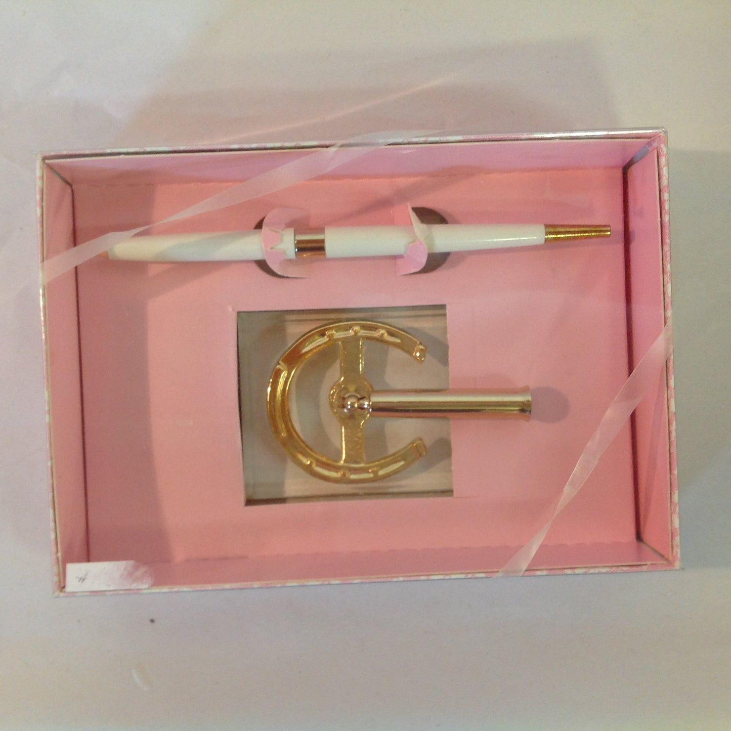Vintage Hortense B Hewitt Co Elegant Accessories Guest Pen Set Gold Tone Horseshoe Lucky Pen Wedding Base