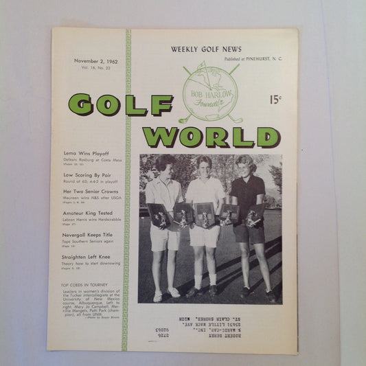 Vintage November 2 1962 Golf World Weekly Golf News Vol 16 No 23