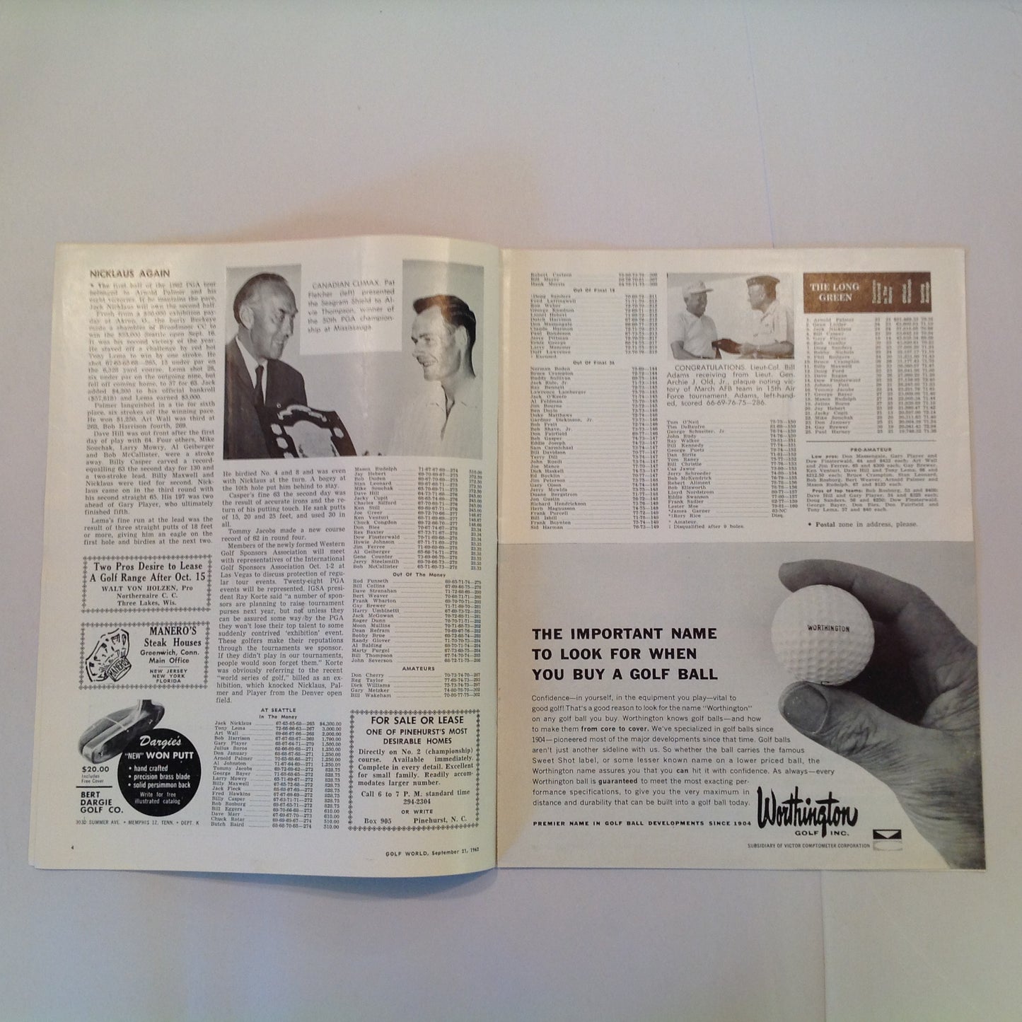 Vintage September 21 1962 GOLF WORLD Weekly Golf News Vol 16 No 17