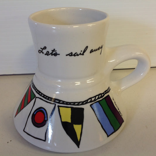 Vintage 1987 Catrinka Boating Coffee Mug with Semaphore Motif and Non-Slip Base