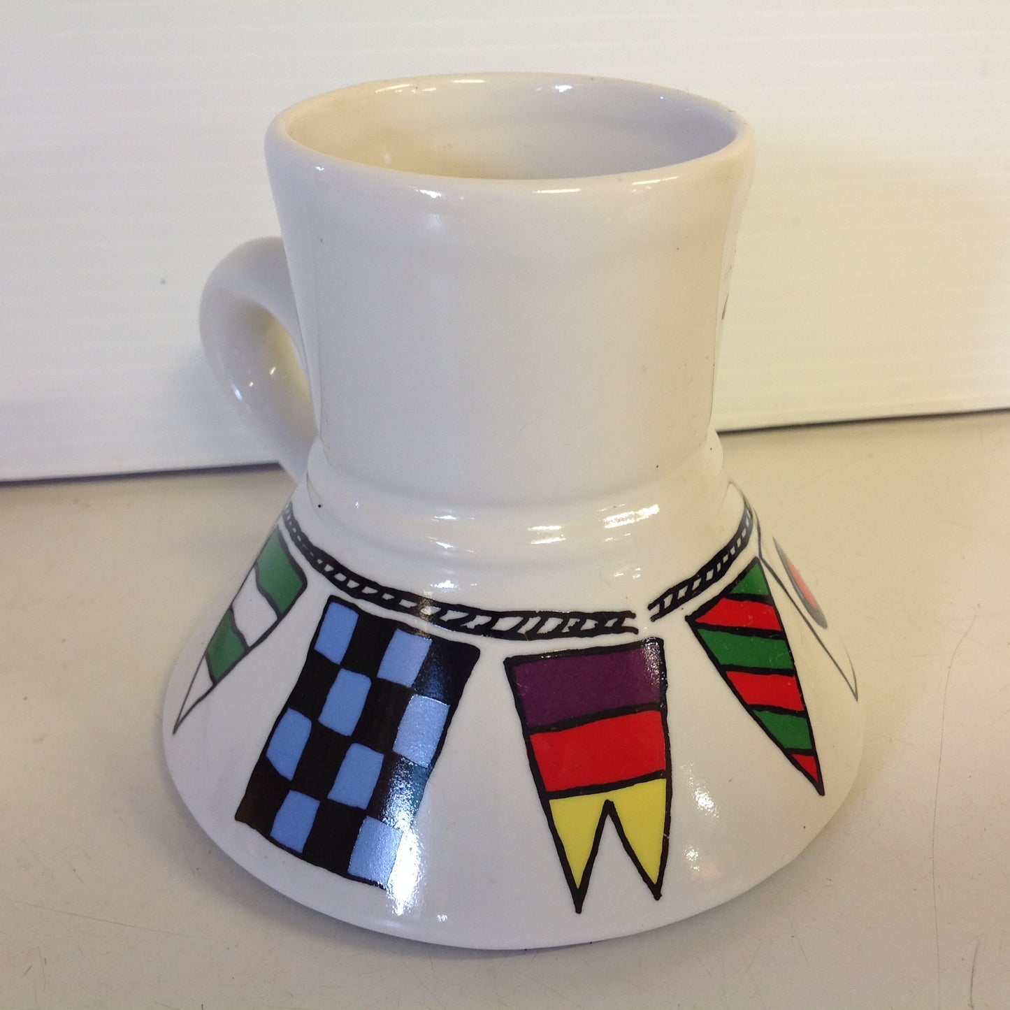 Vintage 1987 Catrinka Boating Coffee Mug with Semaphore Motif and Non-Slip Base