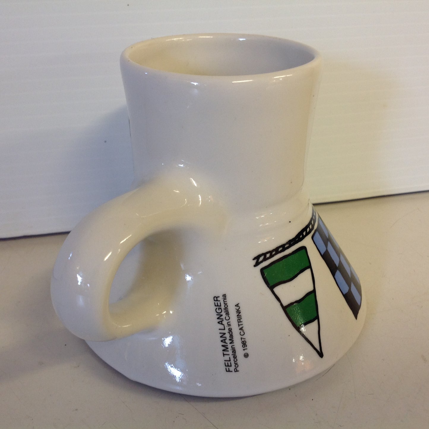 Vintage 1987 Catrinka Boating Coffee Mug with Semaphore Motif and Non-Slip Base