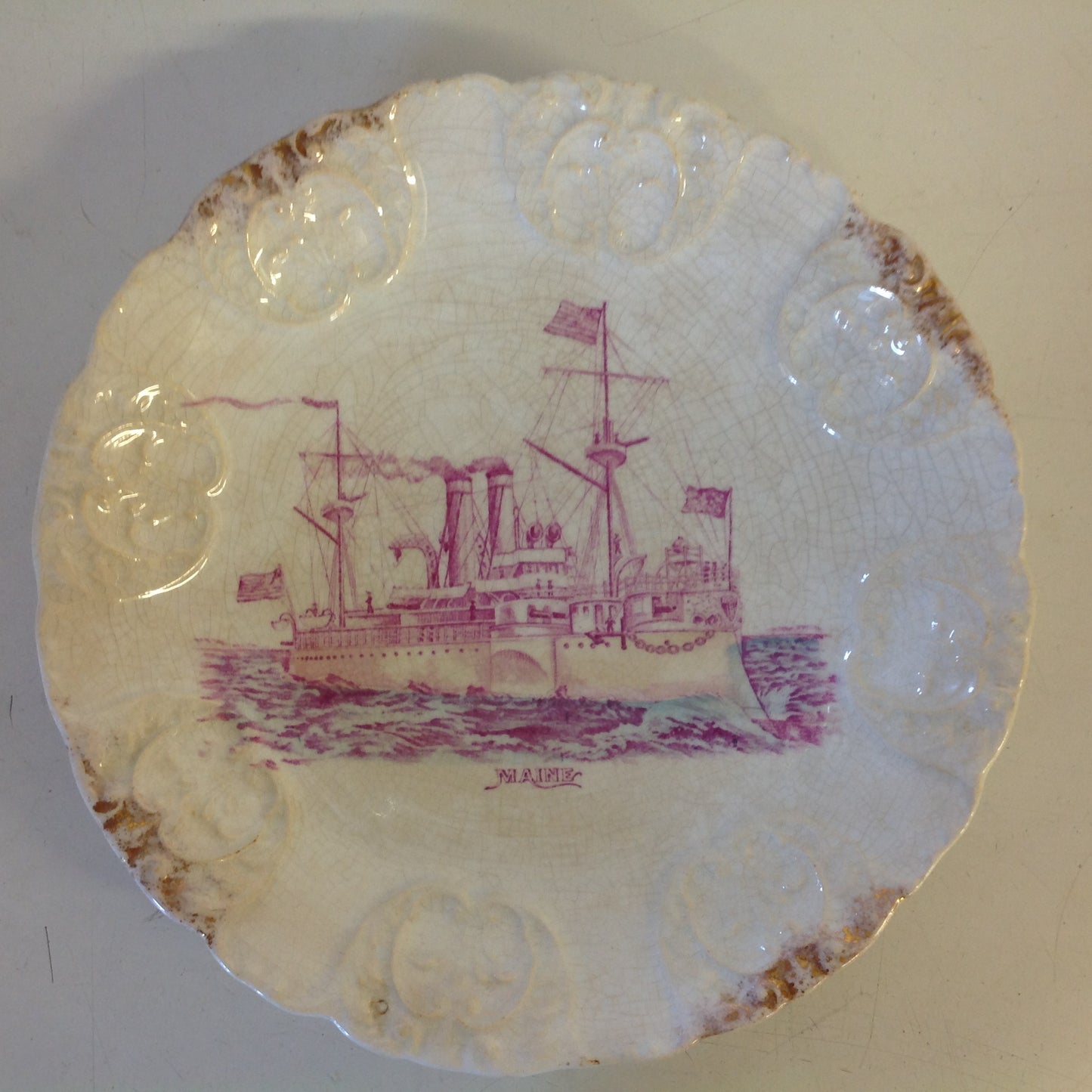 Vintage Spanish-American War Era Limoges Porcelain Collectors' Plate with USS Maine