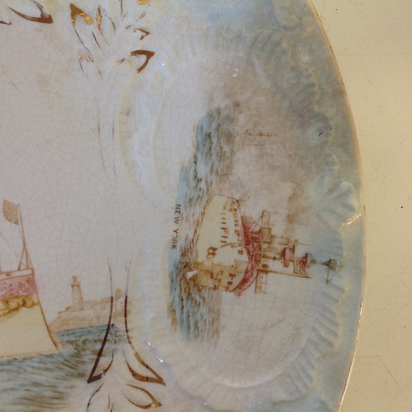 Vintage Spanish-American War Era The Sebring Porcelain Collectors' Plate with US Warships and Admiral Dewey