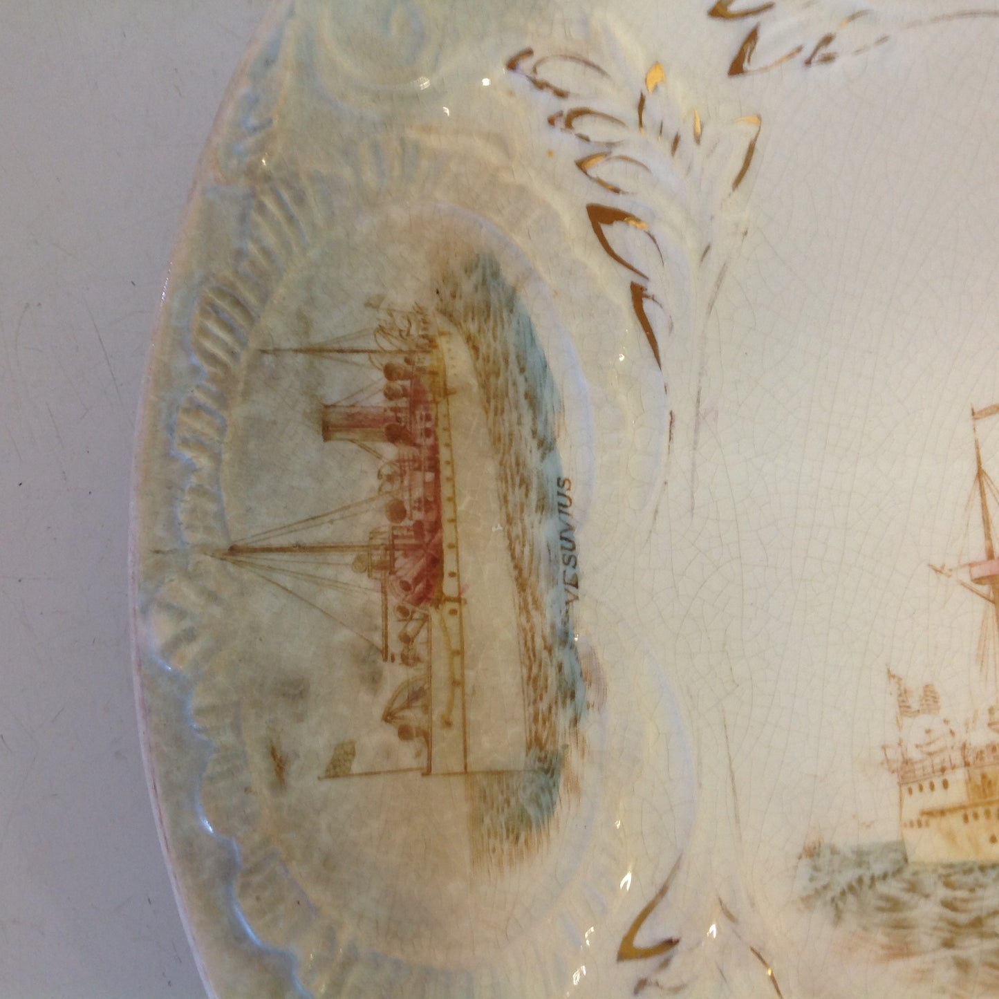 Vintage Spanish-American War Era The Sebring Porcelain Collectors' Plate with US Warships and Admiral Dewey