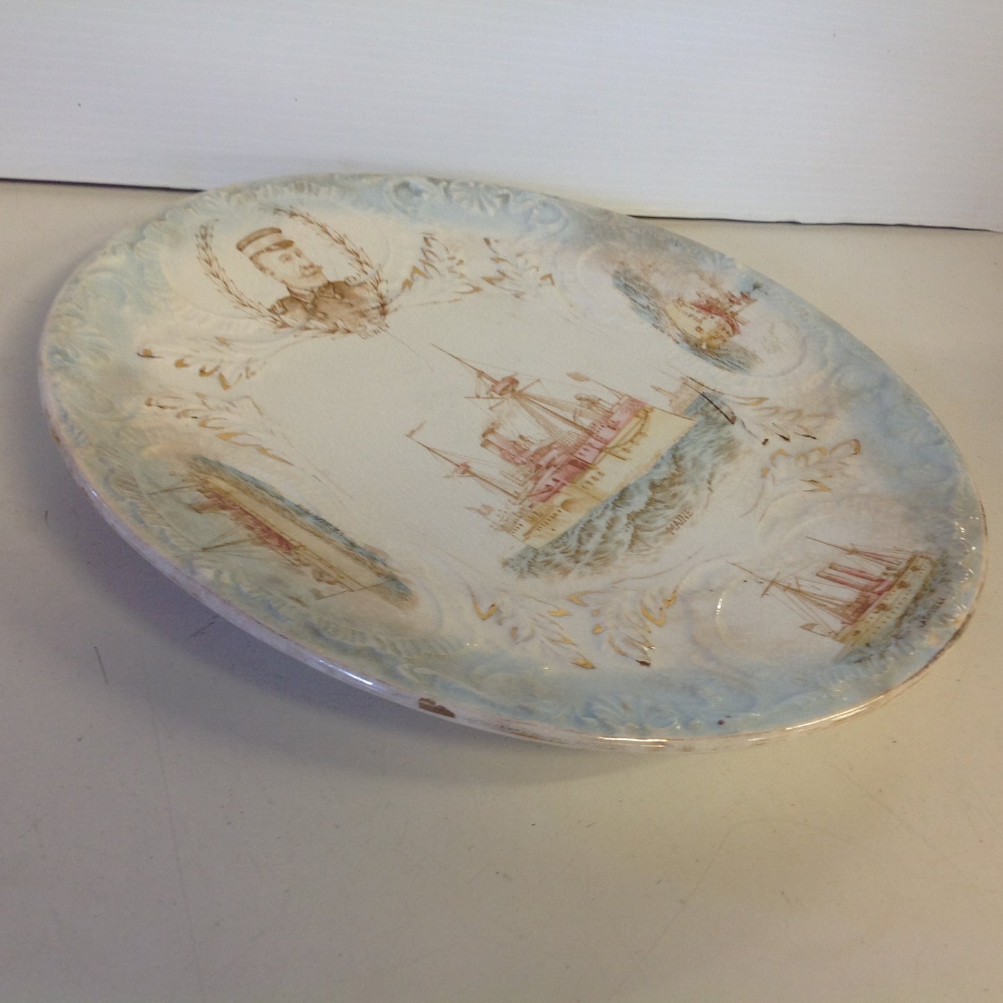 Vintage Spanish-American War Era The Sebring Porcelain Collectors' Plate with US Warships and Admiral Dewey