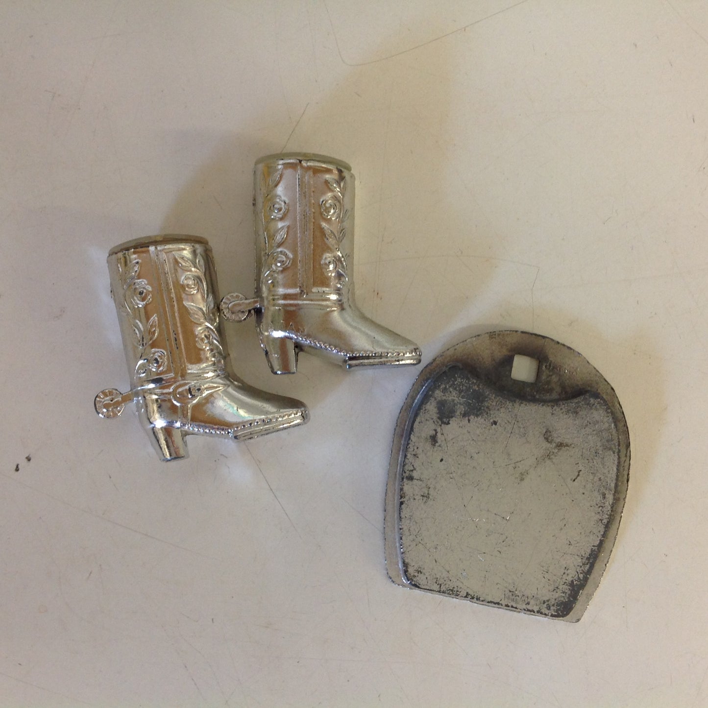 Vintage Souvenir Panama City Beach Florida Silvertone Salt and Pepper Shaker Set with Stand