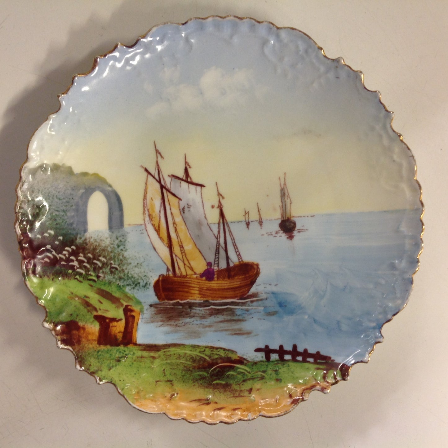 Vintage Limoges Porcelain Collector's Plate with Pastoral Sailing Scene