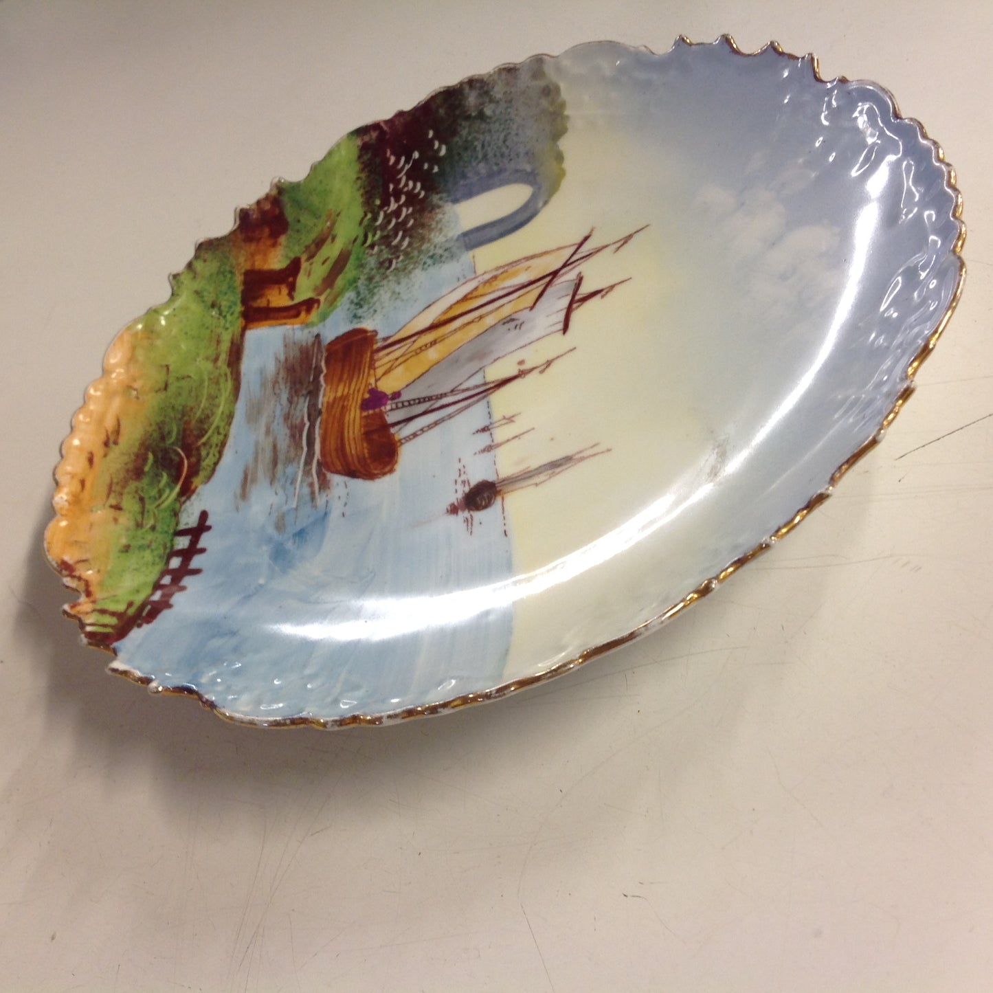 Vintage Limoges Porcelain Collector's Plate with Pastoral Sailing Scene