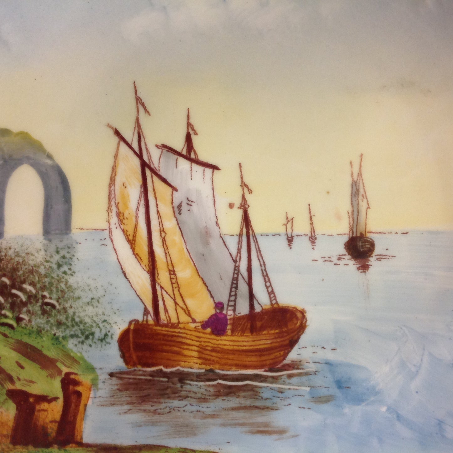 Vintage Limoges Porcelain Collector's Plate with Pastoral Sailing Scene