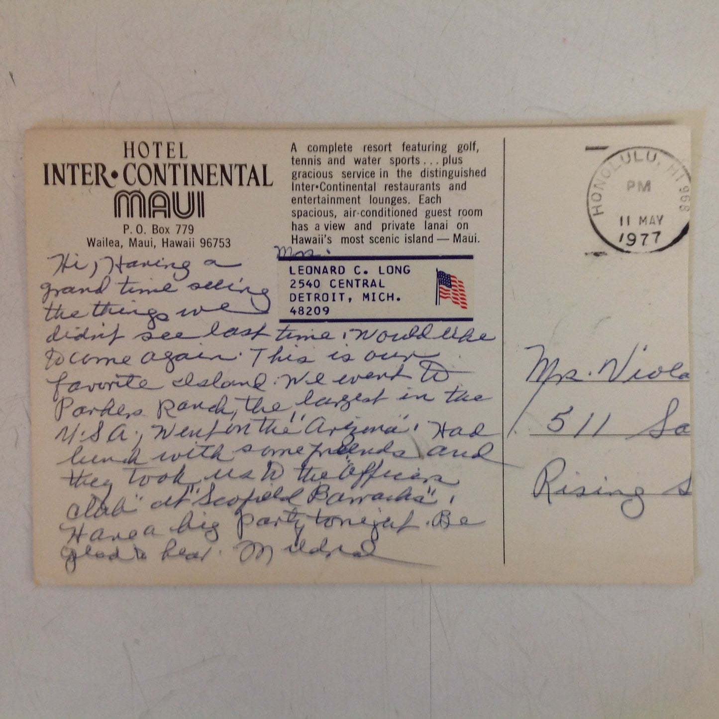 Vintage 1977 Color Postcard Hotel Inter-Continental Maui Hawaii