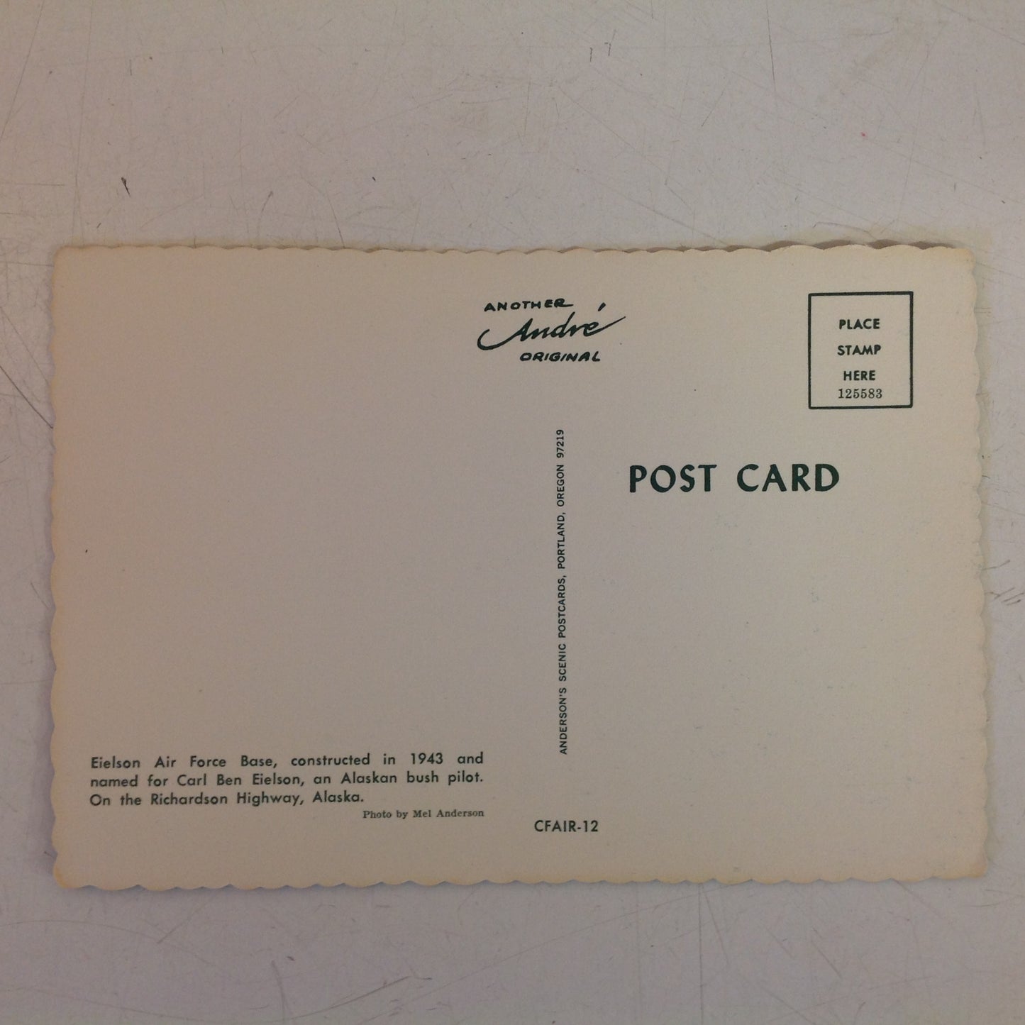 Vintage Andre Original Scalloped Edged Color Postcard Eielson Air Force Base Richardson Highway Alaska