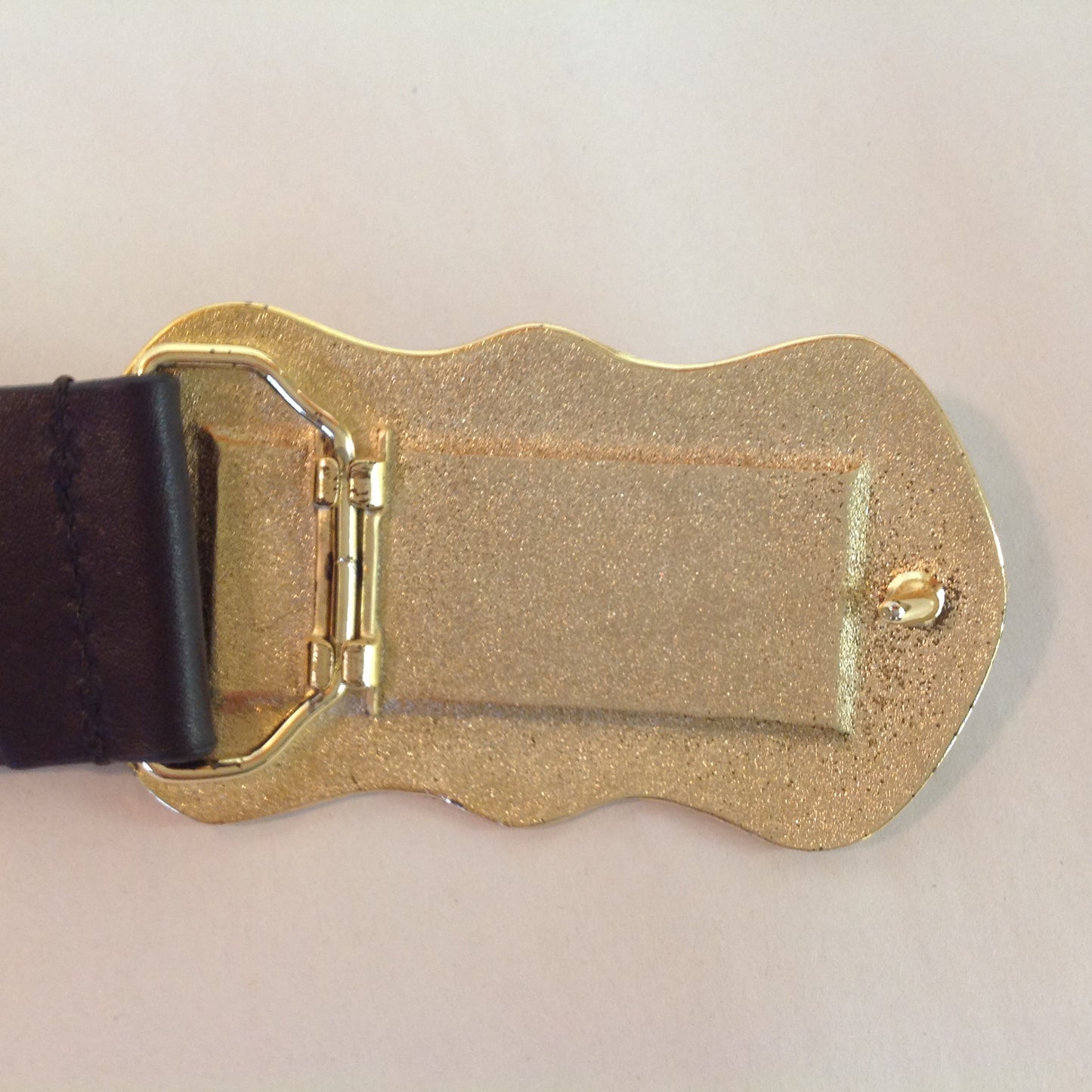 Large Dark Brown Chico's Women's Leather Belt Gold Tone Floral Filigree Marbled Rust Centerpiece Buckle 3