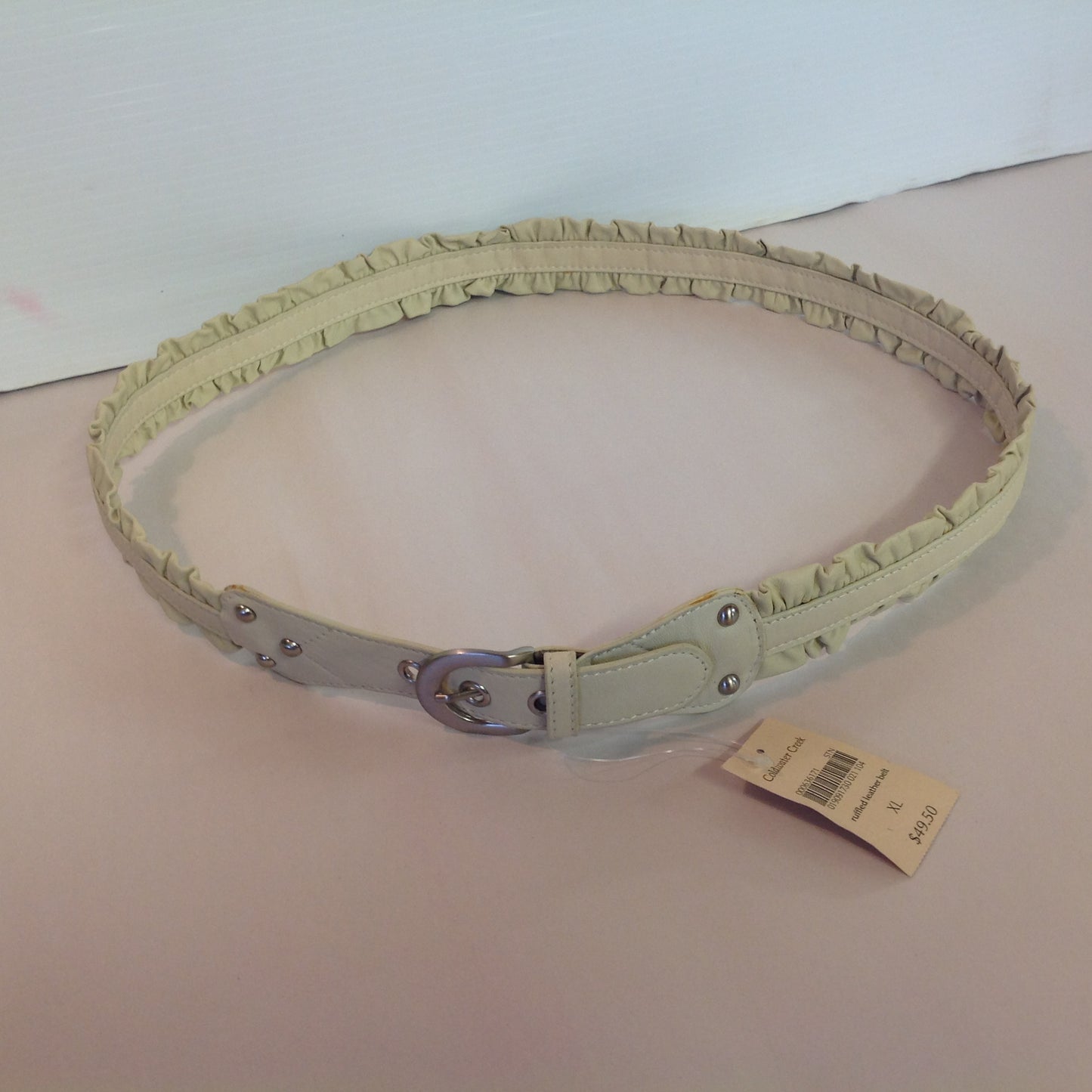 Light Tan XL Women's Coldwater Creek Ruffled Leather Belt with Tags 5