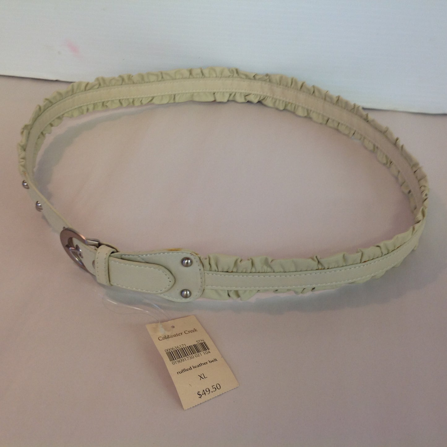 Light Tan XL Women's Coldwater Creek Ruffled Leather Belt with Tags 5
