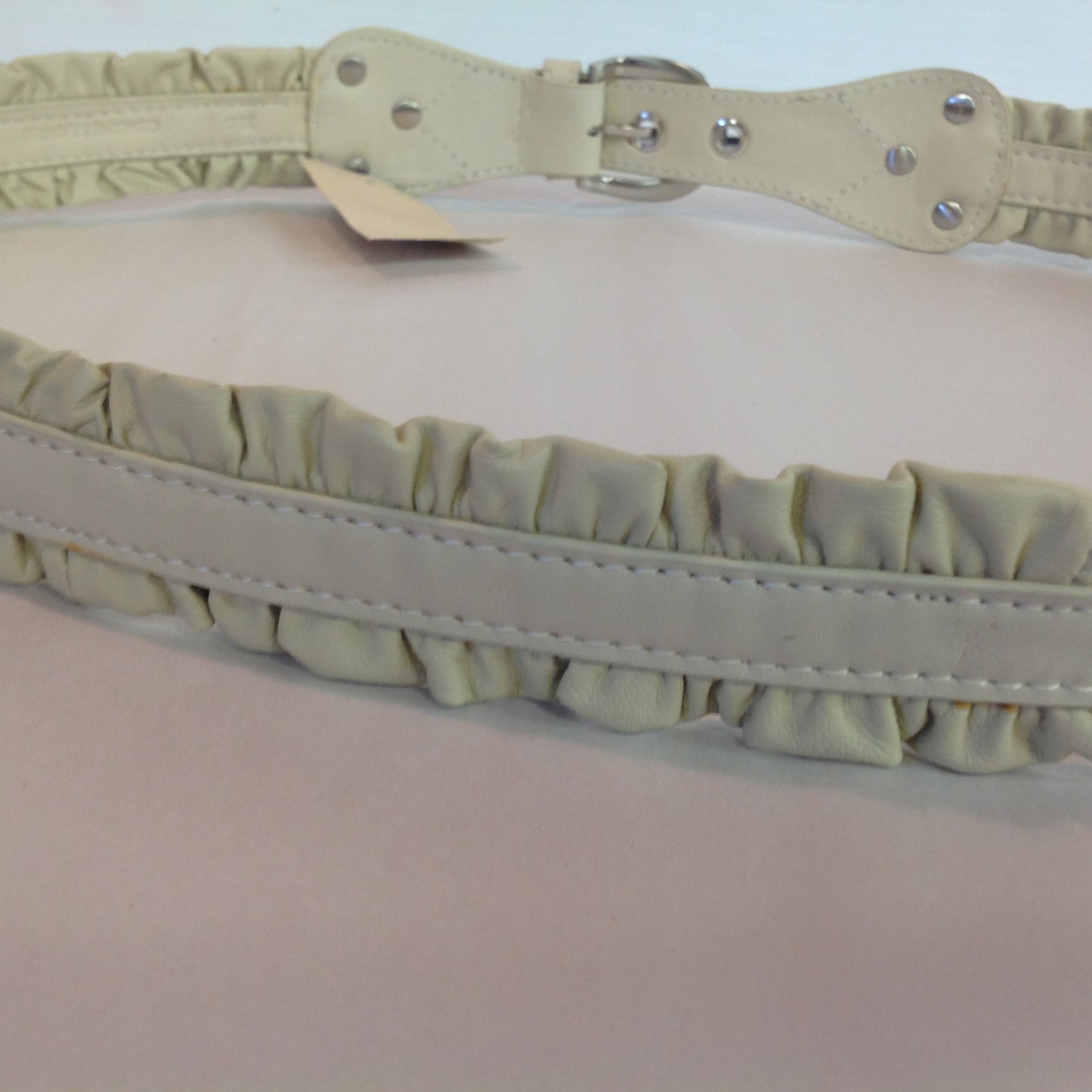 Light Tan XL Women's Coldwater Creek Ruffled Leather Belt with Tags 5