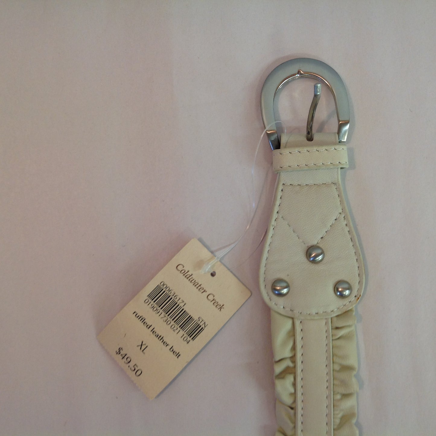 Light Tan XL Women's Coldwater Creek Ruffled Leather Belt with Tags 5