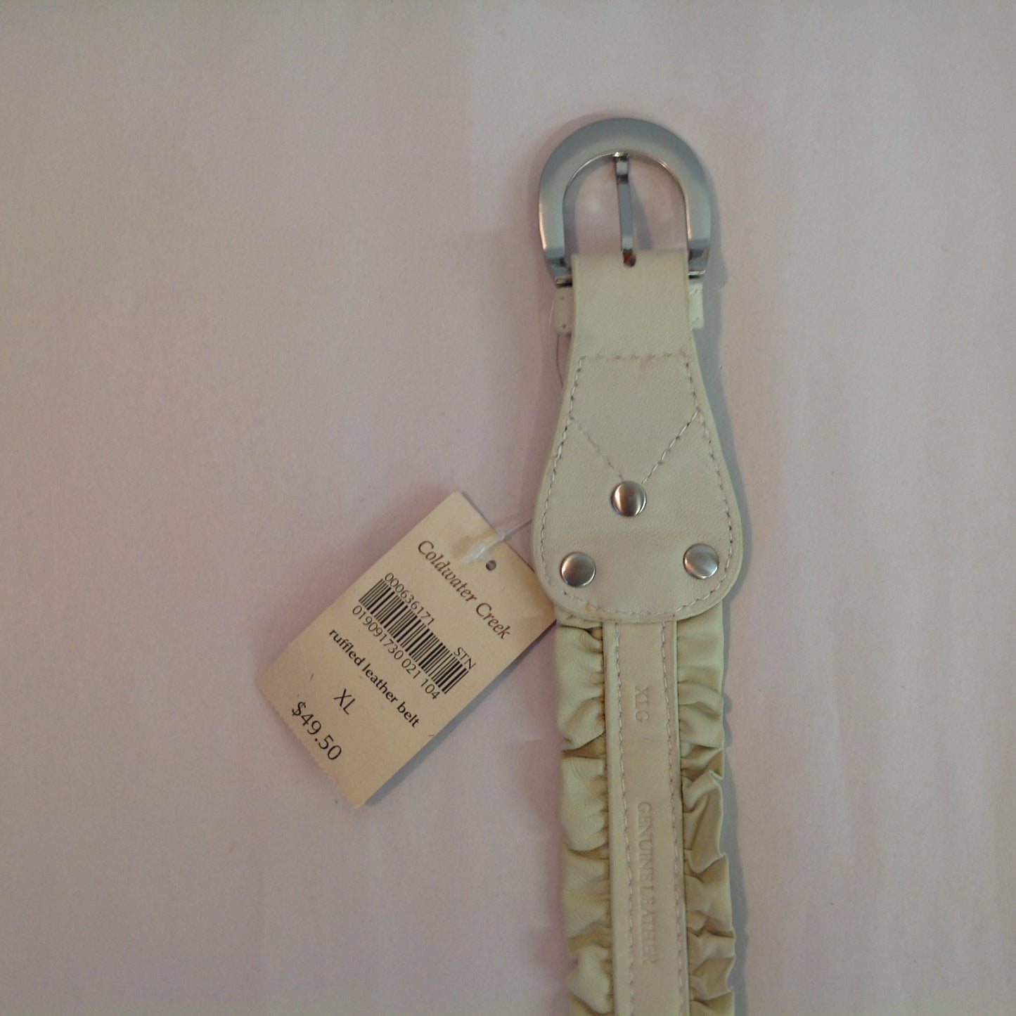 Light Tan XL Women's Coldwater Creek Ruffled Leather Belt with Tags 5