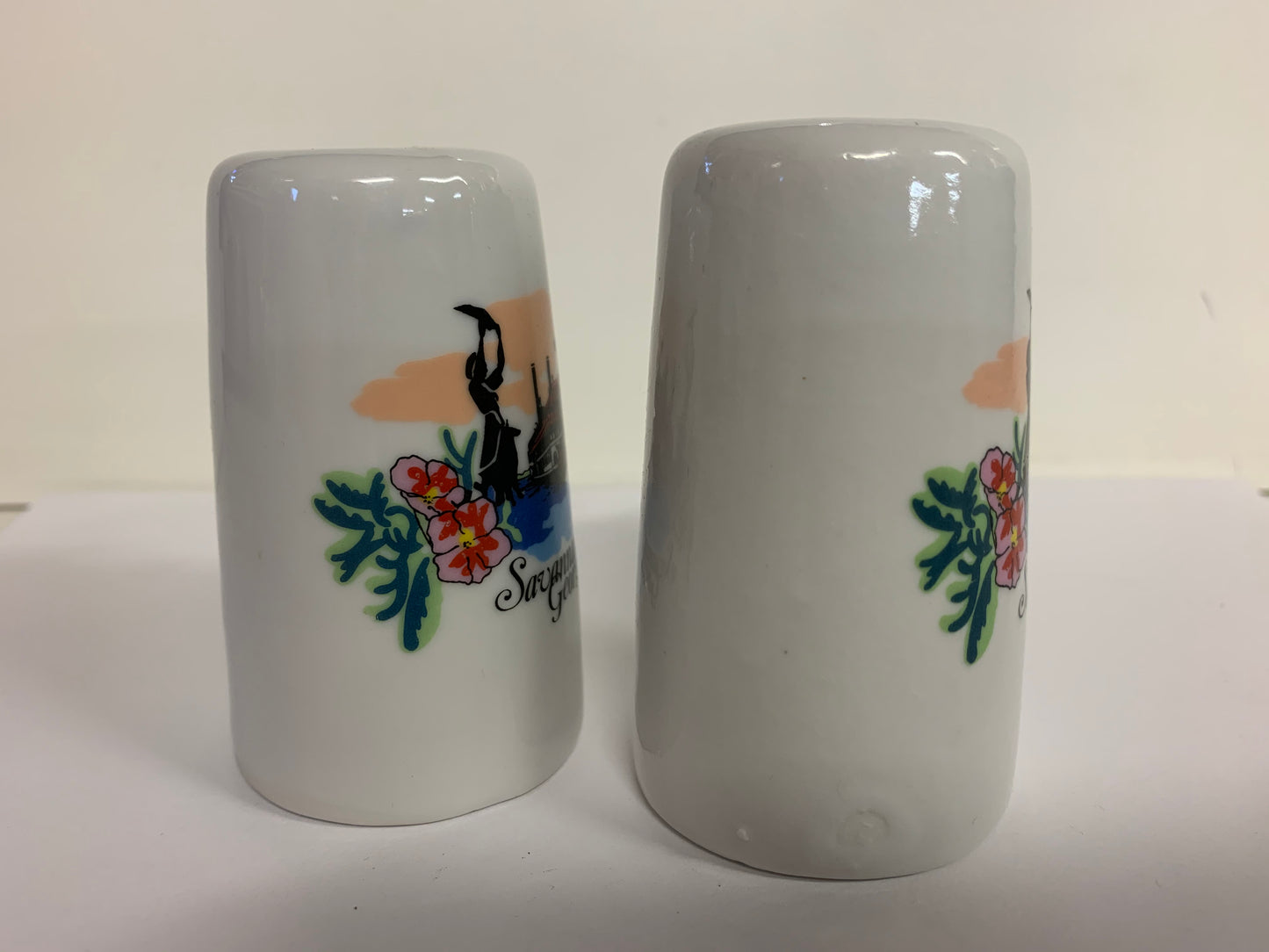 Vintage Souvenir Savannah Georgia Salt and Pepper Set with Steamboat Scene