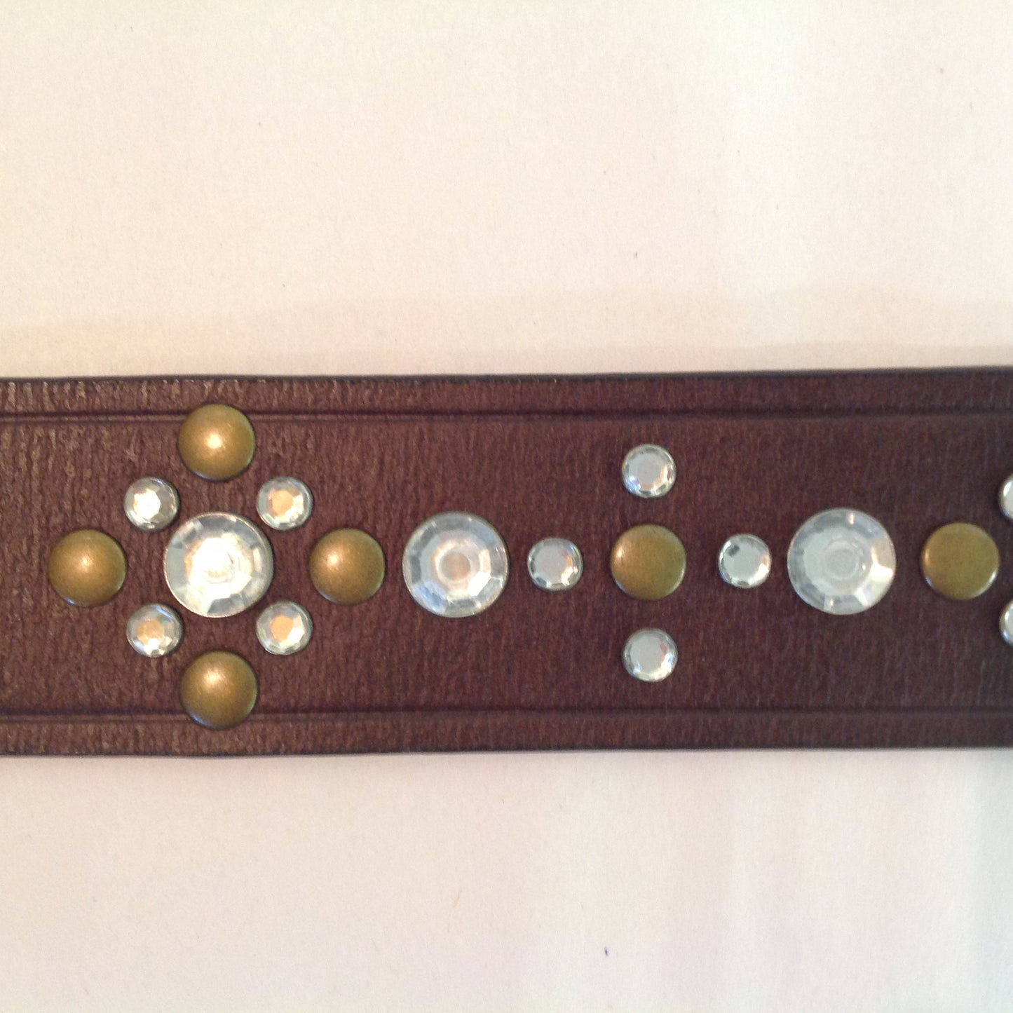 Vintage York & Company Brown Large Leather Belt Rhinestone and Brass Studs 6