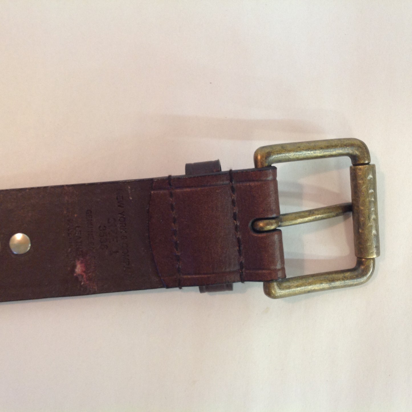 Vintage York & Company Brown Large Leather Belt Rhinestone and Brass Studs 6