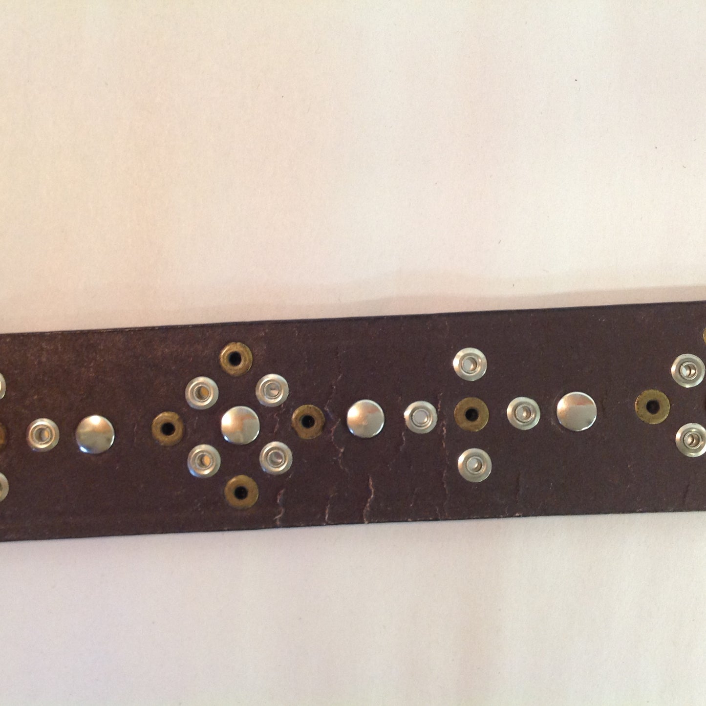 Vintage York & Company Brown Large Leather Belt Rhinestone and Brass Studs 6