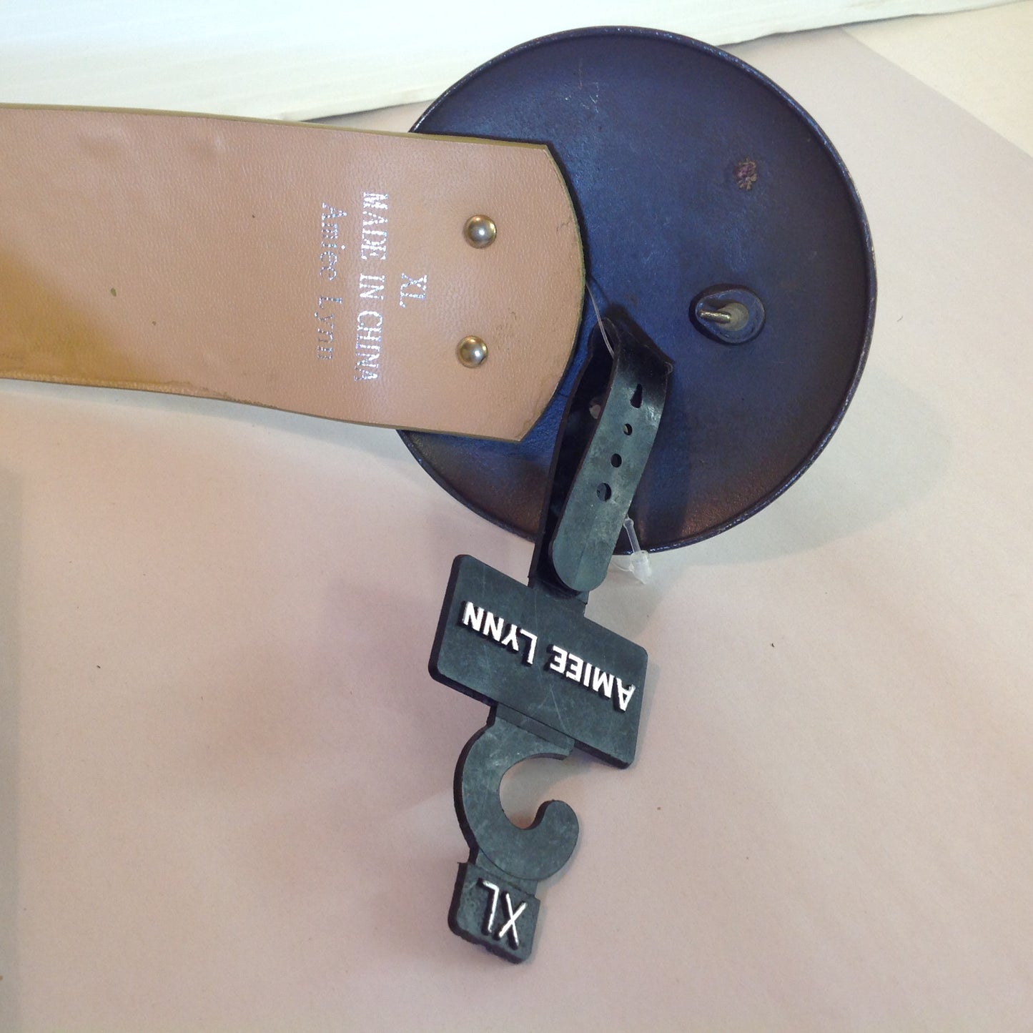 Women's Light Tan XL Aimee Lynn Vinyl Belt Copper Strip Embroidered Pattern Bronze Flower Buckle with Tags 10