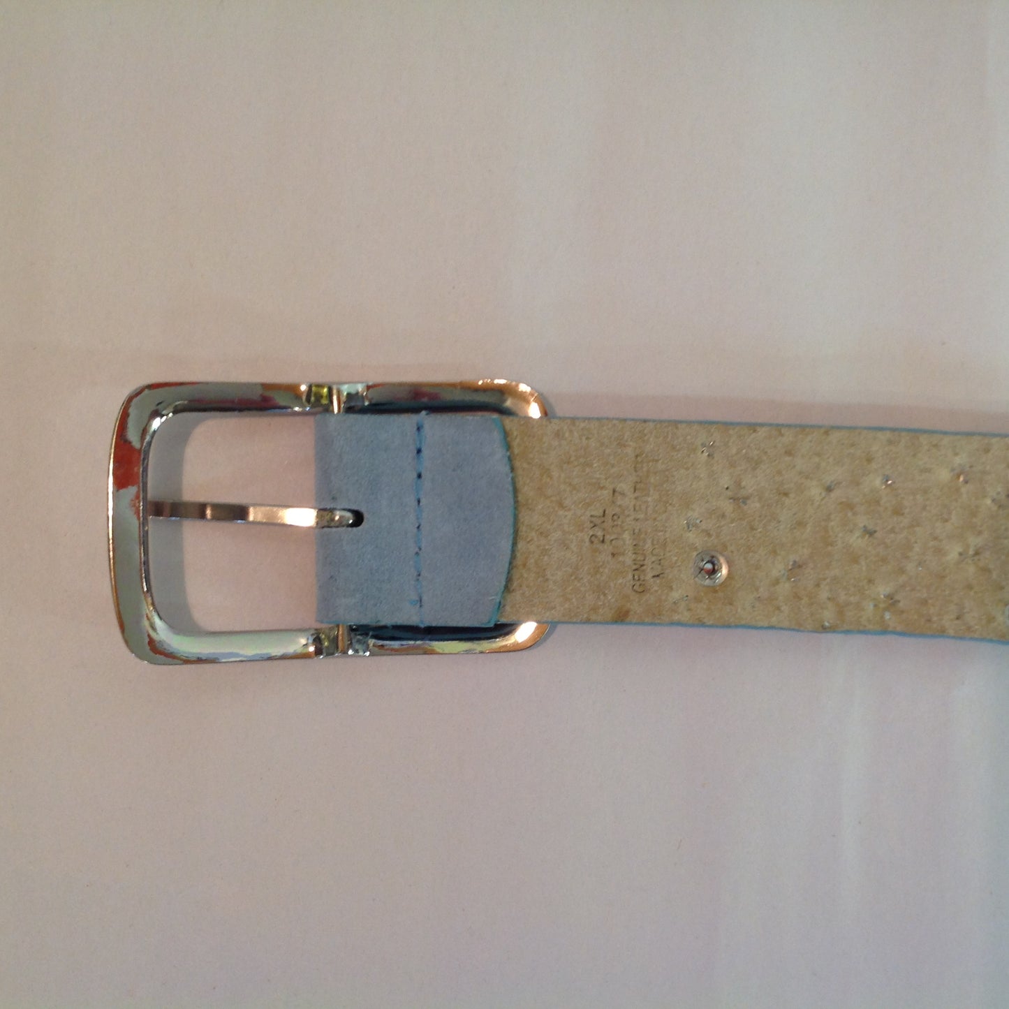 Vintage Women's XXL Powder Blue Suede Leather Belt with Rhinestones and Chromed Studs Buckle 11