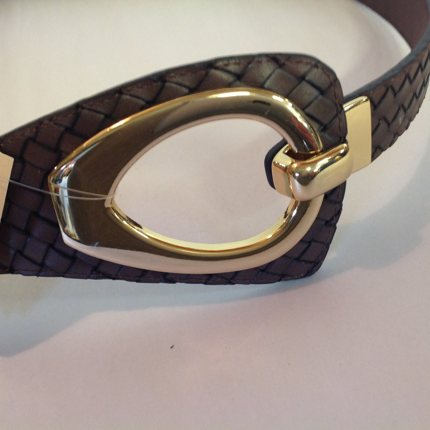 Coldwater Creek Women's L/X Dark Brown London Woven Hip Slung Gold Tone Hook Hoop Belt with Tags 41
