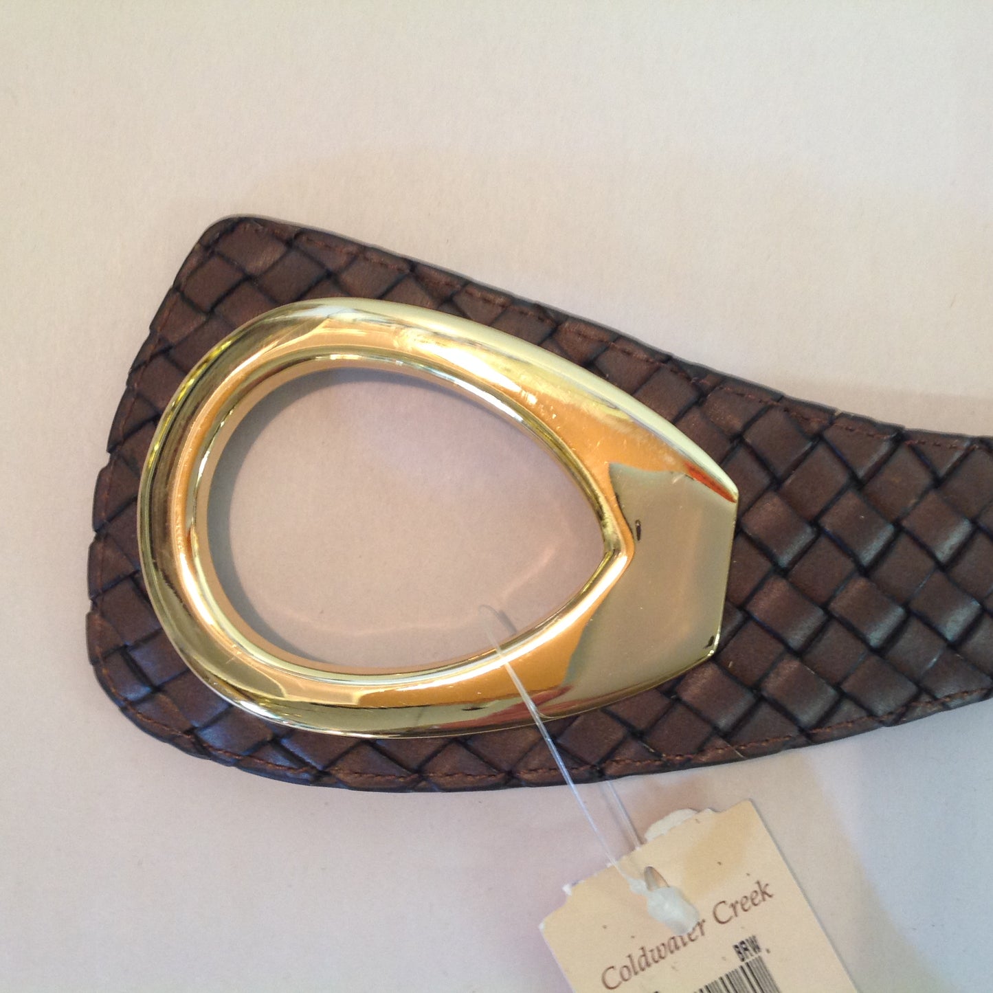 Coldwater Creek Women's L/X Dark Brown London Woven Hip Slung Gold Tone Hook Hoop Belt with Tags 41