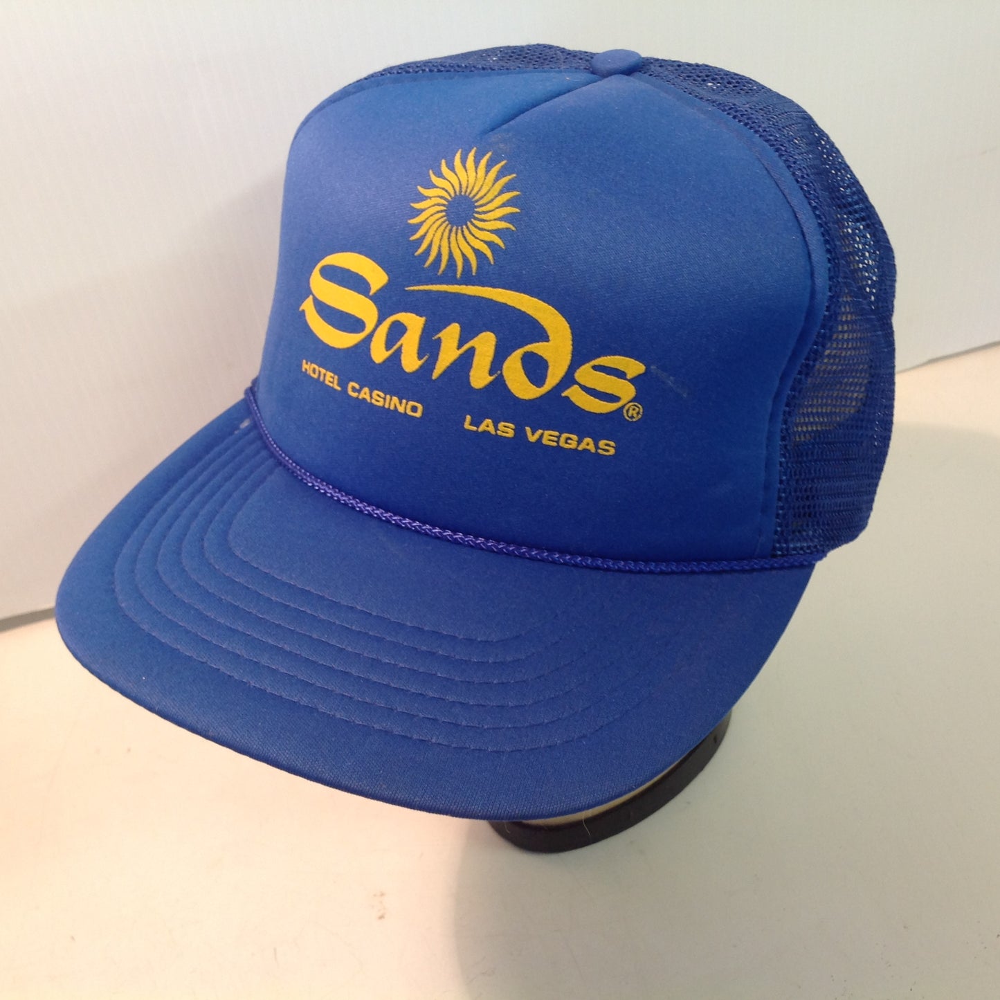 Vintage Headmost Sands Hotel and Casino Las Vegas Nevada Souvenir Royal Blue Trucker's Cap