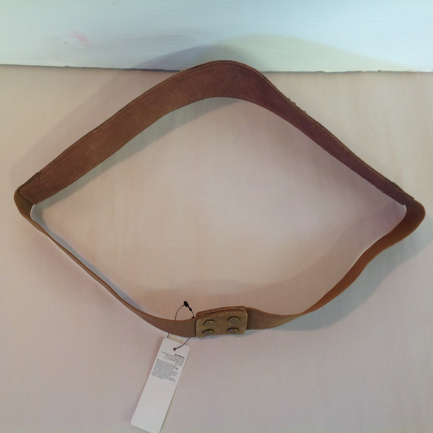 Chico's Women's Large Leather and Polyester Tan Stretch Belt Embroidered Beaded Blues and Browns with Tags 12