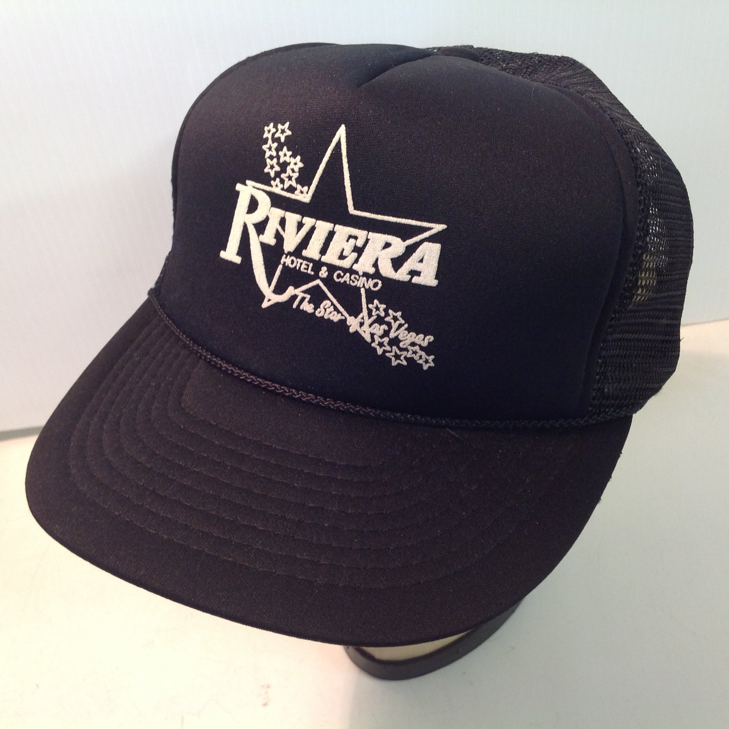 Vintage Frank Lee Imports Riviera Hotel and Casino The Star Souvenir Black Trucker Cap