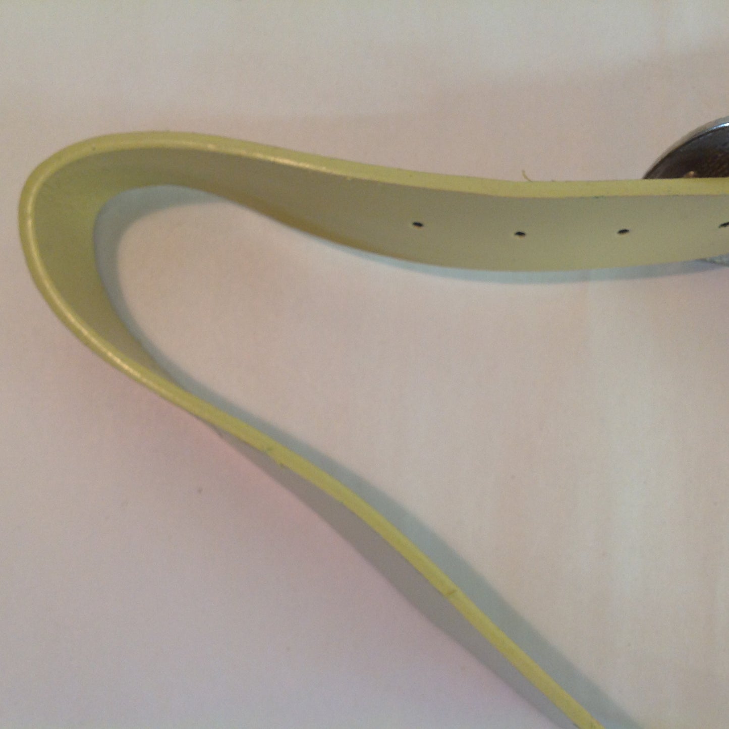 Vintage Light Tan Faux Leather Chromed Buckle Turquoise Rhinestone Accent Women's X/L Belt 14