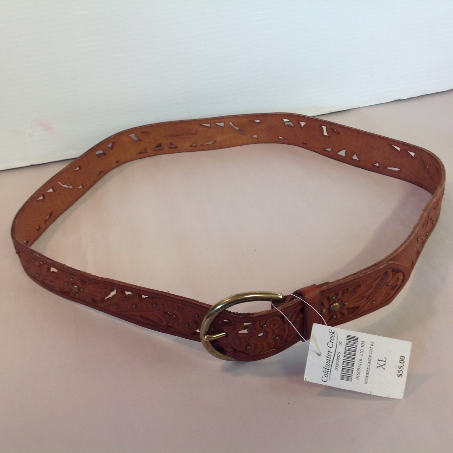 Coldwater Creek Women's XL Tan Belt Studded Laser Cut Spiral Wing Motif with Tags 19