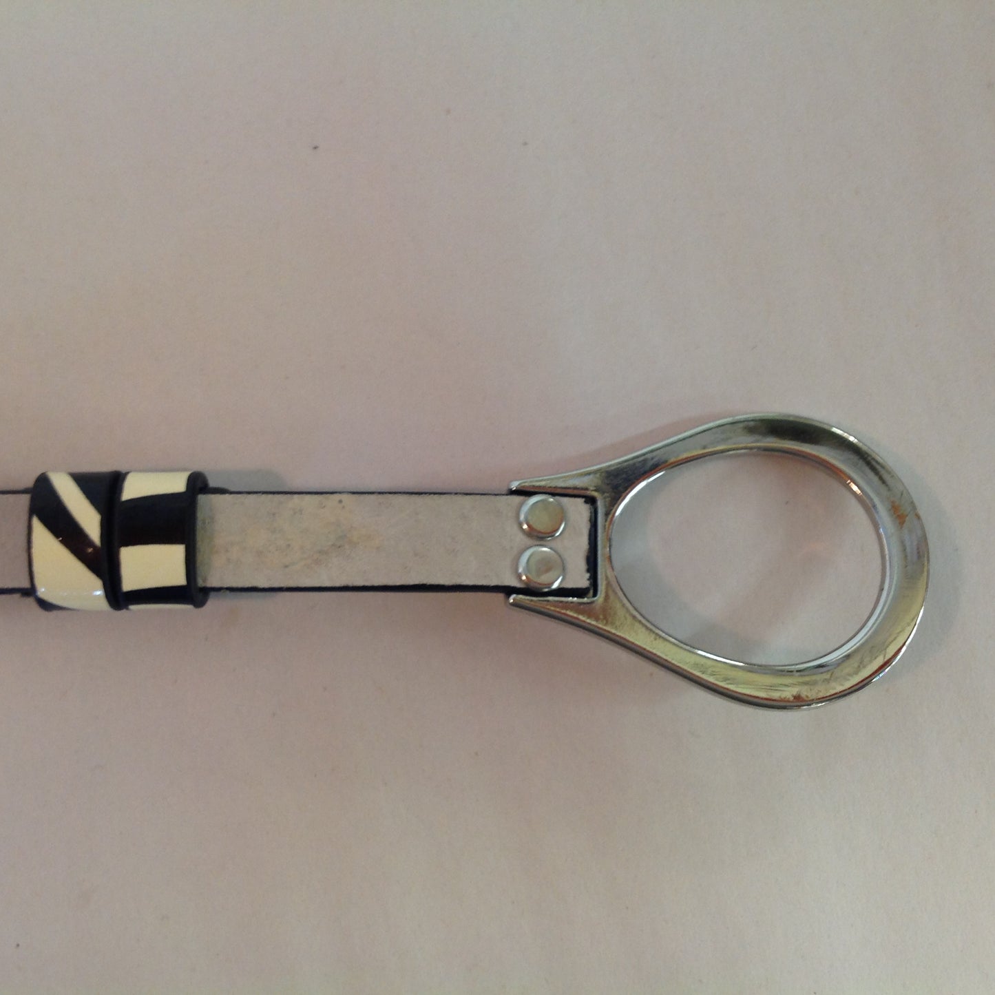 Vintage Chico's Women's M/L Leather Zebra Print Metal Hook and Hoop Belt 21