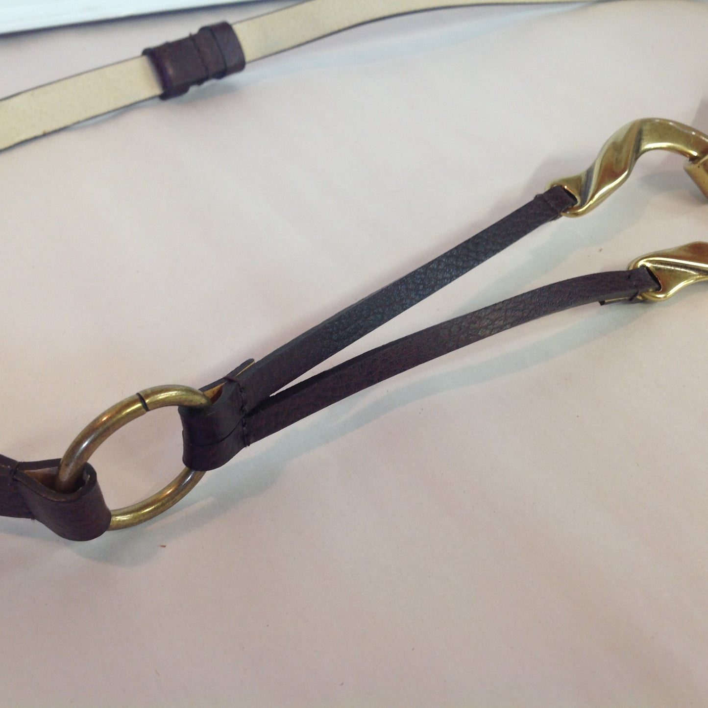 Vintage Dark Brown Chico's Leather Bridle Hoop Style Women's M/L Hook Hoop Closure Belt 22